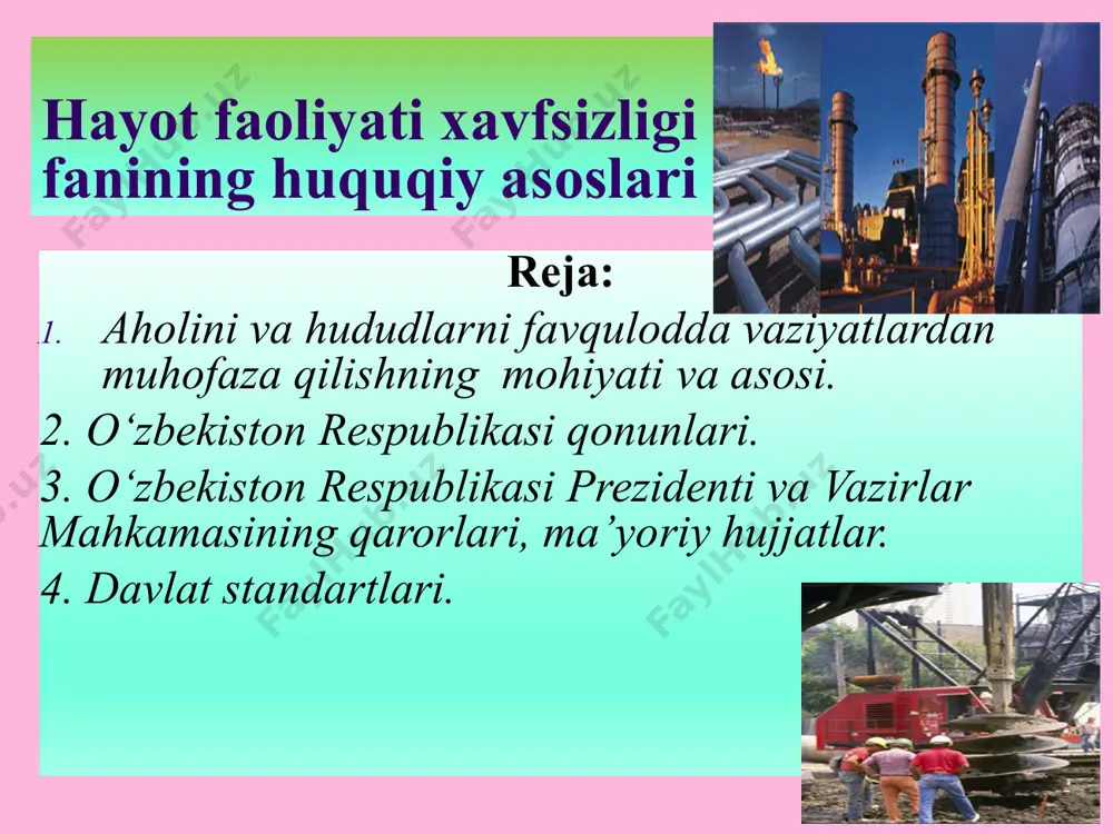 hayot faoliyati xavfsizligi fanining huquqiy asoslari — PPTX