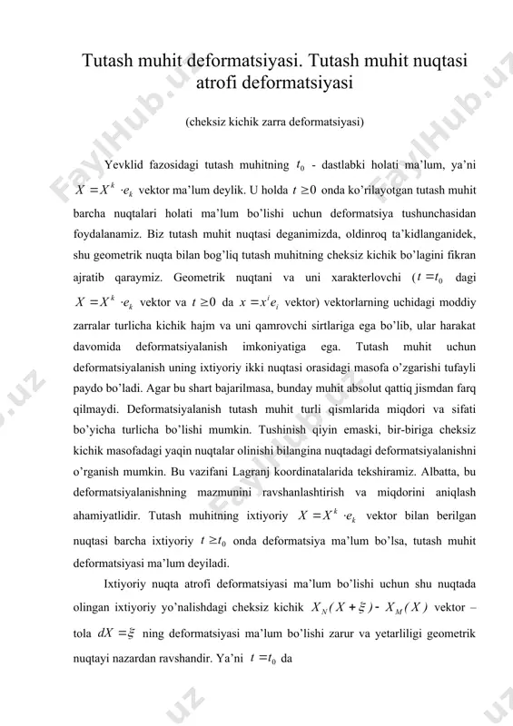 tutash muhit defоrmatsiyasi. tutash muhit nuqtasi atrоfi defоrmatsiyasi — DOC
