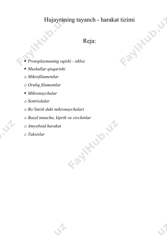 hujayraning tayanch - harakat tizimi — DOCX