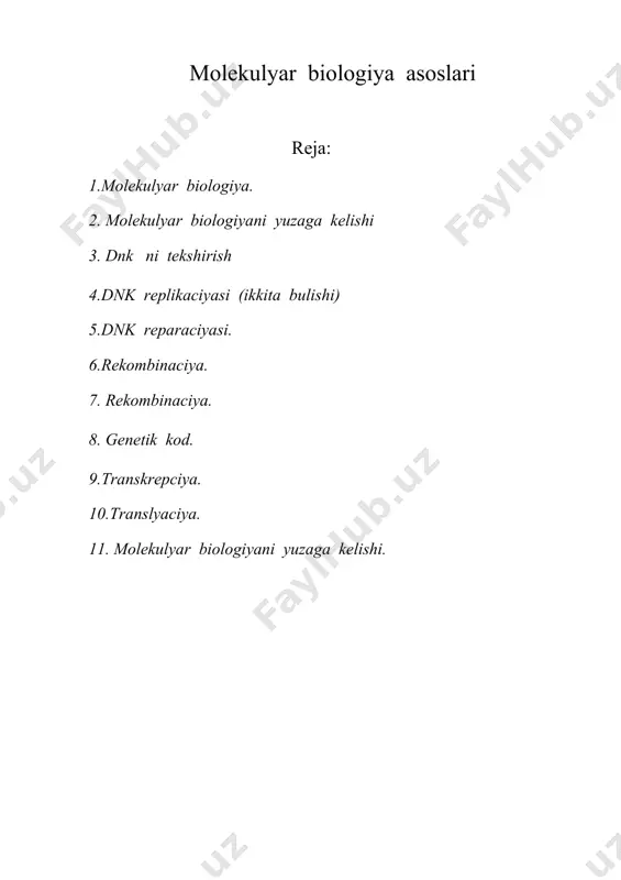 molekulyar biologiya asoslari — DOC