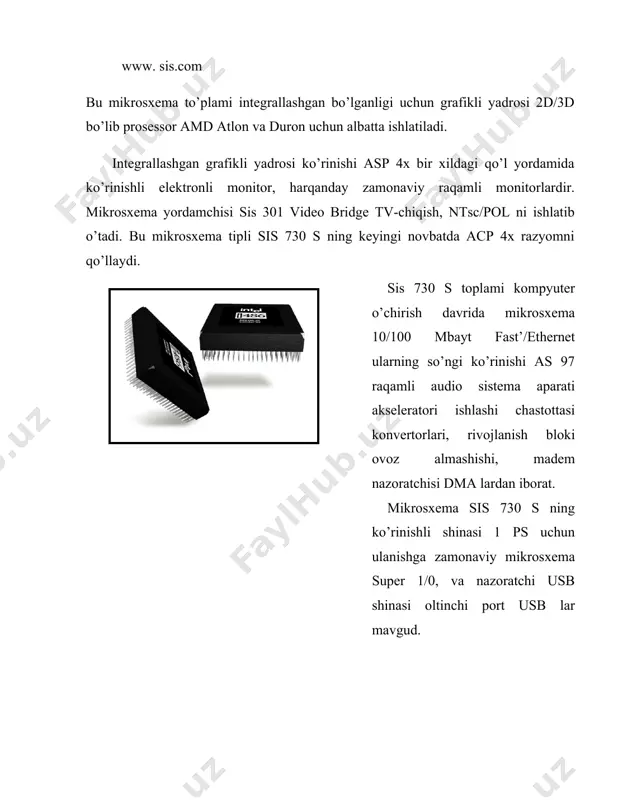 tli dvd ikkilamchi nazoratchi srt mustaqil ikkinci crt,lcd va tv-chiqish raqamli ma’lumotlar. ko’rinisi lps tartibda audio sistema tipi pci h/w, uchun modil. chipset er yuzaga kelishi bilan ko’pchilik uylaydiki bu 815 ning takomillashgan ko’rinishi va uning kamchiliklari bu erda bartaraf etilgan, aslida bu o’ta 815 erusumli xotira qurilmasi bo’lib faqat grafik tizimi bu erda olib tashlangan qolgan barcha nuqsonlarni o’z holiga qoldirgan, maksimal hajmda 512 mbayt oraliq chegaralar qoldirilgan oldingiday 133 mgts chastottaga ishlab bo’lmaydi,ya’ni 100mgs da ishlovchi prosessor bilan shinalarni bir vaqtning o’zida ishlatib bo’lmaydi. va agar bir yarim yil ilgari xotiraning hajmi 512 mbayt eng katta ko’rsatgich deb hisoblansahozir bunday chegara zamonaviy kompyuter faoliyatiga to’g’ri kelmaydi ya’ni windows 2000 operatsion tizimini paydo bo’lishi bunday chegarani qo’yishni talab darjasig emasligini bildiradi. ikkinkinchi kamchiligi seleron 66/100 mgts fsb prosessorini qo’llanishi va pentium 3 (1oo mgts fsb)ishlatishini 133 mgts chastottada ishlovchi xotira qurilmalardan foydalanishni taqozo etmaydi.m chunki tizimning ish samaradorligiga salbiy …