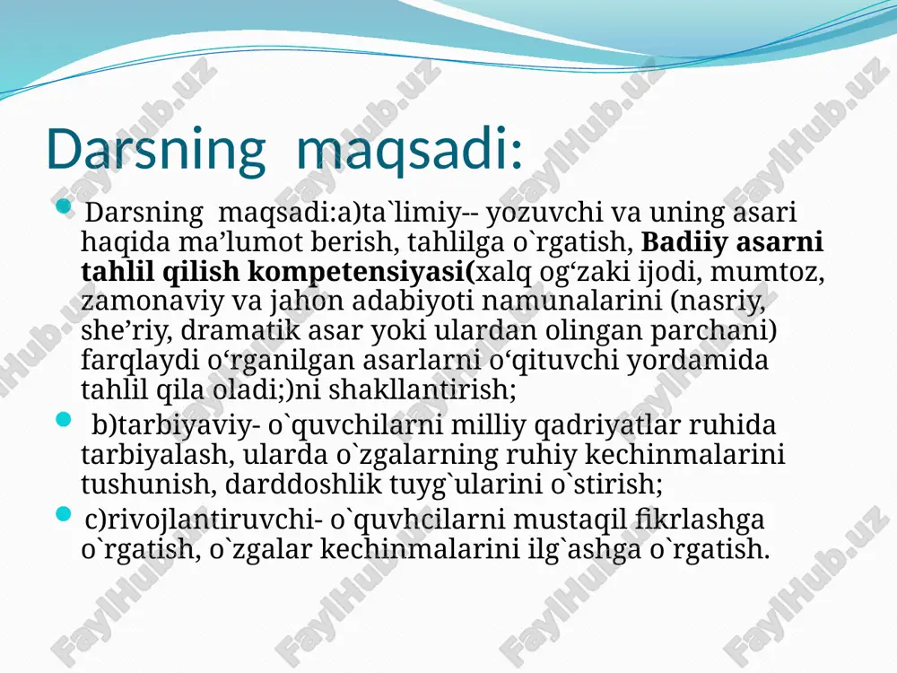 932) she’riy to‘plamlari muallifi. « «onaginam» she`ri tovonimga chaqir tikanakday botuvchi g`ashlik, bedova sizloviqday sizlatguvchi -g`ashlik. jigarimni qiymalab ahyon-ahyon, chuchvarag chekkuvchi-g`ashlik. suyaklarimni sirqiratib, och tevatday g`ajiguvchi, ko`zimga yosh tirqiratib… dunyoga qayta kelishimga ko`zim yetsaydi. mirtemir she`rlari ka’bamsan, she’riyat, ezgu ehromim, og‘u ham bol to‘liq bebaho jomim. amalim va ishqim, umid-u armon, uyqusiz tunlarim - jindak ilhomim... kerakmas inju ham sensiz, haqiq ham, kerakmas shaddod ham sensiz, daqiq ham, hayot ham men uchun sensiz bema’ni, mavzu yuzasidan savollar «toshbu » she`ri majnuntol tagiga o`tqazing meni, qovrilmay g`ashlikalangasida, majnuntol tagiga o`tqazing meni, nafasimni rostlay ko`lankasida majnuntol tagiga o`tqazing meni, qushlar ovoziga quloq solayin. majnuntol tagiga o`tqazing meni, xayol og`ushida orom olayin she`riy san`atlar tashbeh tazod talmeh ruju istiora image2.png /docprops/thumbnail.jpeg