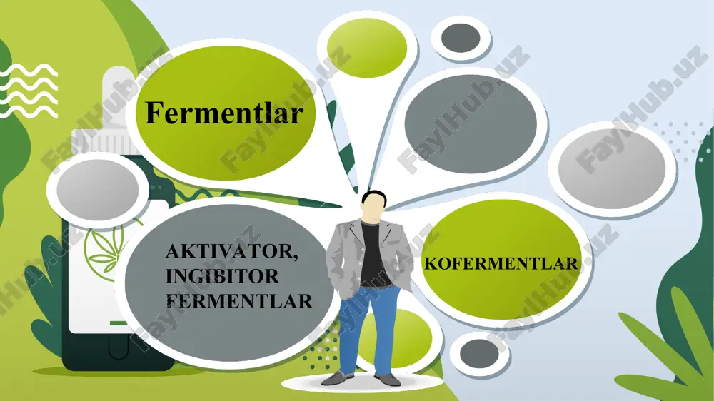 yor texnik preparat formalarini olish va ularni quyuqlashtirish kerak. quruq texnik yoki toza ferment prepapatlarini vakuum-bug‘lantirish usuli ham bir bosqich bo‘lib hisoblanadi. eritmadagi moddalarni dializ usuli - membranani modda massasiga qarab tanlab o‘tkazuvchanlik xususiyatiga asoslangan. bu jarayon uchun yarimo‘tkazgich membrananing har ikki tomonida eritmalar konsentratsiyasini farqi vujudga kelishi kerak. dializdan ferment preparatlarini kichik molekulali moddalardan tozalashda foydalaniladi. masalan, ferment eritmalarini shakar, aminokislotalar, mineral tuzlar va boshqalardan 60-100% gacha bo‘lgan miqdorda tozalashga erishish mumkin. ayniqsa, fermentlar yuqori konsentratsiyali tuzlar bilan cho‘ktirilganda dializdan va eletrodializdan unumli foydalanish kerak. lekin to‘rtlamchi strukturaga ega bo‘lgan fermentlarni va metallofermentlarni ajratishda elektrodializdan foydalanish mumkin emas, ya’ni ferment ushbu jarayonda o‘z faolligini yo‘qotadi. sanoat uchun zarur bo‘lgan ko‘pchilik fermentlar suvda eruvchan oqsillardir. ferment eritmalari olinish manbalariga qarab mikroorganizmlar, ekstraktlari, kultural suyuqlik filtratlari, o‘simlik yoki hayvon to‘qimalari gomogenatlari bo’lishi mumkin. bu ferment eritmalari tarkibi juda murakkab sistemaga ega. unda fermentlardn tashqari kolloid tabiatiga ega bo‘lgan har xil birikma …