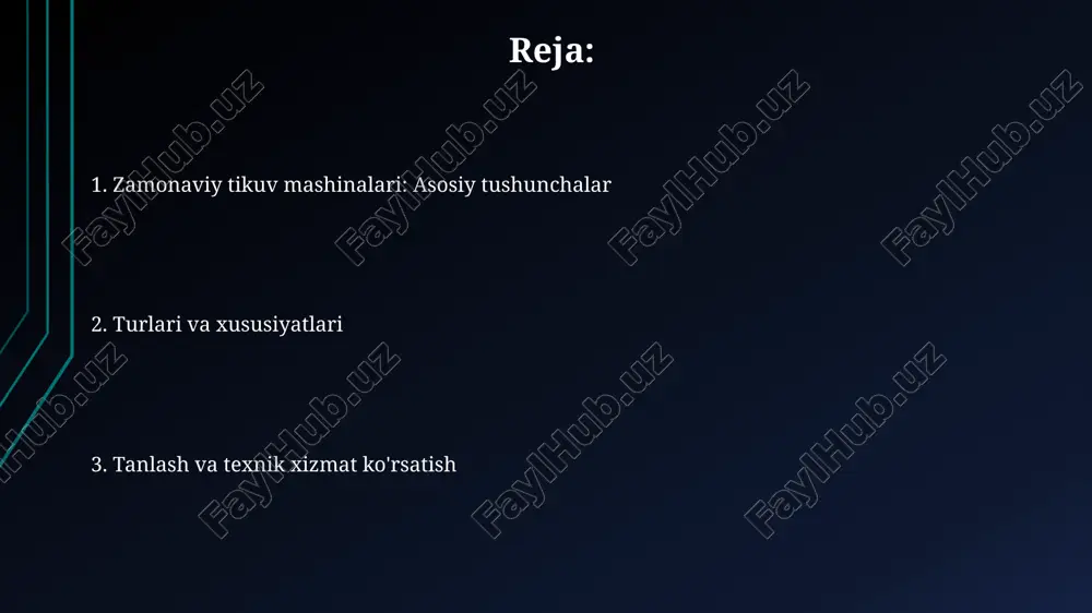 p qirrali, lekin matoning qalinligi va turiga qarab, 80/12 razmerdagi igna eng ko'p ishlatiladi. ipning mustahkamligi tikuv sifatiga ta'sir qiladi. zamonaviy tikuv mashinalari: kirish ko'pgina yangi modellar kompyuterlashtirilgan bo'lib, lcd displeylari orqali 100 dan ortiq o'rnatilgan tikuv naqshlarini tanlash va sozlash imkoniyatini beradi. zamonaviy mashinalar ko'pincha avtomatik ip o'tkazgichlar va avtomatik ip kesgichlar bilan jihozlangan bo'lib, tikuvchilik jarayonini 50% gacha tezlashtiradi. asosiy tikuv texnikalari yashirin chok, yubkalar va shimlar kabi kiyimlarda ko'rinmas tikuv yaratadi, maxsus presser oyoq talab qiladi va 1-2 mm chuqurlikda matoga kirib, deyarli iz qoldirmaydi. zigzag chok bir nechta vazifalarni bajaradi, masalan, tikuv chetlarini tugatish, elastik matolarni tikish va dekorativ naqshlar yaratish, kengligi esa 3-4 mm oralig'ida sozlanishi mumkin. asosiy qismlar va ularning funksiyalari shpul g'altagi pastki ipni saqlaydi, har bir tikuv uchun muhim bo'lgan ipni yetkazib berishni ta'minlaydi va turli materiallardan yasaladi. igna, matoni teshish va ipni o'tkazish vazifasini bajaradi, 70 dan 110 gacha o'lchamlari mavjud, …