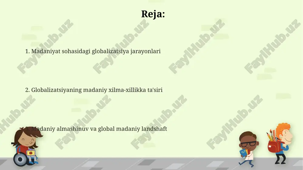 i globalizatsiya tufayli 20 dan ortiq yirik shaharlarda transmilliy madaniy aralashmalar kuzatiladi, bu esa "glocalization" deb ataluvchi yangi madaniy shakllar paydo bo'lishiga olib keladi. madaniy globalizatsiya natijasida dunyo bo'ylab 500 dan ortiq tilning 90 foizi yo'qolib ketish xavfi ostida. bu esa madaniy xilma-xillikning kamayishiga olib keladi. o'zbekiston kabi rivojlanayotgan davlatlarda madaniy globalizatsiya ta'siri 30% ga yaqin mahalliy an'analarni saqlash bilan bog'liq muammolarni keltirib chiqaradi, bu esa madaniy uyg'unlashuvni murakkablashtiradi. internet va ijtimoiy tarmoqlarning roli ijtimoiy tarmoqlardagi virusli kontentlar 70% gacha milliy chegaralardan tashqariga tarqalib, xalqaro miqyosdagi madaniy ta'sir kuchayishiga olib keladi. internet platformalaridagi 1000 dan ortiq tildagi mazmunlarning mavjudligi global madaniy xilma-xillikni namoyon etadi va milliy madaniyatning rivojlanishiga imkoniyat yaratadi. internet va ijtimoiy tarmoqlar orqali 2 milliarddan ortiq foydalanuvchi madaniyat almashinuvida ishtirok etib, global madaniyat tarqalishiga hissa qo'shadi. madaniy globalizatsiyaning siyosiy jihatlari madaniy globalizatsiya davlatlararo munosabatlarga sezilarli taʼsir koʻrsatadi, 200 dan ortiq davlat oʻrtasidagi madaniy almashinuv siyosiy ittifoqlar va kelishmovchiliklarni …