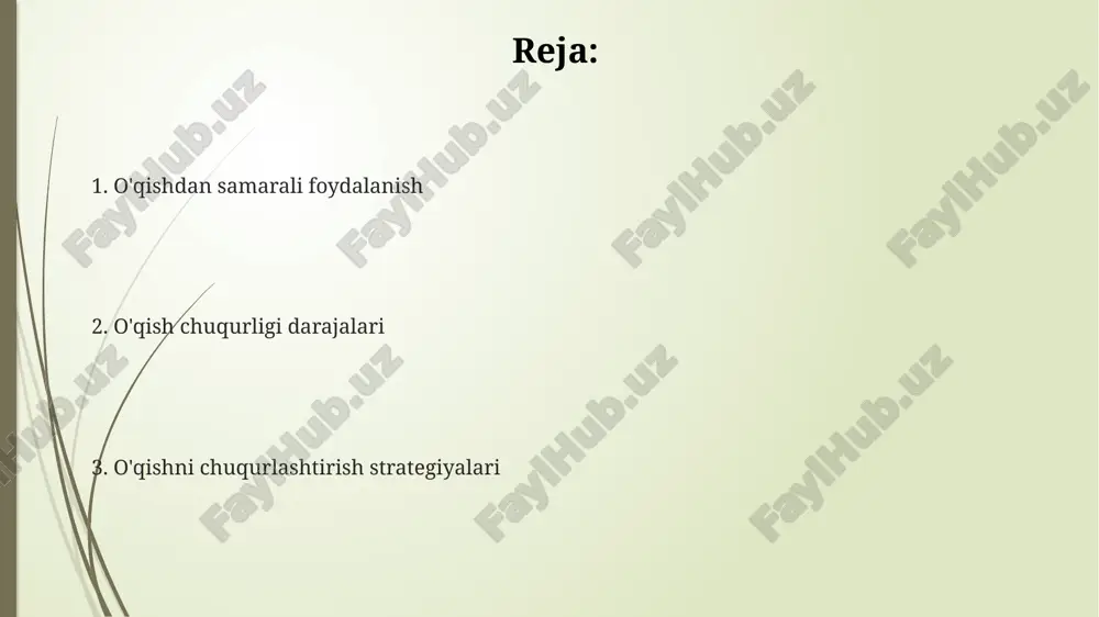 imlarni o'zlashtirish tezligi 30% ga, xotira hajmi esa 40% ga ortib, uzoq muddatli bilim saqlashni ta'minlaydi. chuqur o'qish, yuzaki o'qishga nisbatan 5-7 baravar ko'proq ma'lumotni eslab qolish imkoniyatini beradi, bu esa akademik yutuqlarni sezilarli darajada oshiradi. chuqur o'qish miya faoliyatini 20% ga oshirib, tanqidiy fikrlash va muammo hal qilish ko'nikmalarini rivojlantiradi, natijada murakkab vazifalarni samarali bajarishga yordam beradi. xotirani yaxshilash faol o'qish texnikalarini, masalan, qayd yozuvlari tuzish, asosiy fikrlarni ajratib olish va savollar berishni qo'llash o'qishni tushunishni 20-30% ga yaxshilaydi. turli janrdagi adabiyotlarni o'qish (badiy adabiyot, ilmiy maqolalar, jurnallar) leksik va grammatik bilimlarni boyitadi hamda matnni tahlil qilish ko'nikmalarini 10 balldan 7 ballga oshiradi. o'qish chuqurligini oshirish uchun kuniga kamida 30 daqiqa, haftada 5 marta muntazam ravishda o'qish tavsiya etiladi, bu esa umumiy so'z boyligini 15% ga oshirishga yordam beradi. samarali o'qish strategiyasi strategiya, o'qish jarayonida faol ishtirok etishni, annotatsiya qilishni (matnga 15-20% izoh qo'shish), savollar berish va javoblarni topishni …