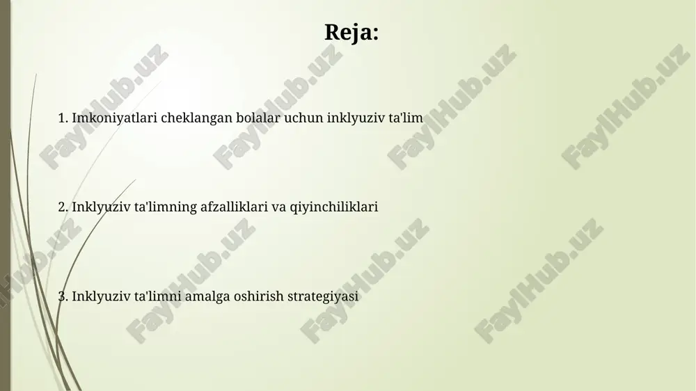 hlaridan aziyat chekadi, ularga individual yondashuv va maxsus o'quv materiallari talab etiladi. o'quv dasturlarini moslashtirish va differensiatsiya differensiatsiya jarayonida 20% dan ortiq o'quv materiallarini soddalashtirish yoki murakkablashtirish orqali o'quvchilarning 80% individual ehtiyojlariga moslashtirilgan ta'limni ta'minlash mumkin. o'quv dasturiga moslashtirish va differensiatsiya natijalari baholashda, kamida 3 ta turli mezon (masalan, bilim, ko'nikma, ijtimoiy-emotsional rivojlanish) qo'llanilishi va har bir talabaning taraqqiyoti kuzatib borilishi kerak. imkoniyatlari cheklangan bolalar uchun inklyuziv ta'limning mohiyati inklyuziv ta'lim pedagogik texnologiyalar, masalan, differensiatsiya va individualizatsiya usullarini qo'llash orqali 70% ga yaqin o'quvchilarning bilim olish samaradorligini oshiradi va akademik muvaffaqiyat darajasini yaxshilaydi. inklyuziv ta'lim, 10 dan ortiq turdagi nogironlikka ega bo'lgan bolalar uchun umumta'lim muassasalarida o'qish imkoniyatini ta'minlaydi, ularning o'quv ehtiyojlarini qondirish uchun individuallashtirilgan yondashuvni qo'llaydi. o'qituvchilarni tayyorlash va qayta tayyorlash inklyuziv ta'limda individual ta'lim rejalarini (itr) tuzish va qo'llash bo'yicha o'qituvchilarni 5 kunlik treninglar orqali o'qitish, bunda kamida 15 ta turli xil nogironlik turlari va ularga moslashtirilgan o'quv …