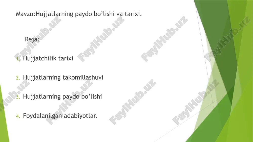 ani haqidagi tilxat qadimgi hujjatlardan darak beradi. turkiy tillar mutaxassisi s.e.malov “pamyatniki drevnetyurkskoy pismennosti” (m-l, 1951) asarida qadimgi turkiy yozuvida xiii asrlarda bitilgan qadimgi hujjat (shikoyat, oldi- sotdi, ijaraga qo'yish, tilxat) namunalarini keltiradi. qimmatli ma’lumot beruvchi x-asr olimi abu abdulloh al-xorazmiy “ilmlar kaliti” asarining “arab” ilmlari qismida ish yuritish daftarlarini sharhlab, samoniylar davlatidagi soliq xillari va ularni yig'ish yo'li, hajmi, sharq mamlakatlarining hududlarida ishlatilgan og‘irlik hamda o'lchov birliklarini keltiradi. askarlar ro'yxati, beriladigan maosh, kiyim-kechak shakllarini keltiradi. o'sha davrda markaziy osiyoda keng tarqalgan o'lchov birliklari haqida ma’lumot beradi. ular boshqa manbalarda hozir uchramaydi. eski uyg‘ur yozuvi” (q.sodiqov), «drevniy xorezm» (s.p.tolstoy), «ganchi, ganchiboshi v kokandskom xanstve» (a.l.trotskaya) kabi manbalarning ahamiyati katta. ma’lum bo'lishicha, x-xix asrlarda farmon, yorliq, noma, bitim, arznoma, qarznoma, vasiqa, vaqfnoma, tilxat kabilar keng iste'molda bo'lgan. hozirgi kunda vaqfnoma, vasiqa, noma, arznoma kabi hujjatlar tilimizda ishlatilmaydi. manba sifatida “boburnoma" asarining o'z o‘rni bor, chunki unda farmon, mirzo, sulh, tamg'a hatto …