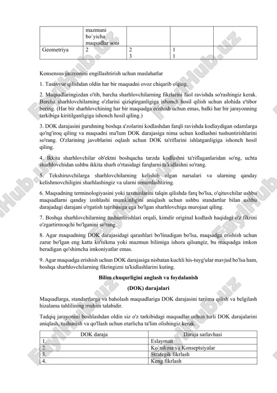amlarga qo'ng'iroq qiling va maqsadni ma'lum dok darajasiga nima uchun kodlashni tushuntirishlarini so'rang. o'zlarining javoblarini oqlash uchun dok ta'riflarini ishlatganligiga ishonch hosil qiling. 4. ikkita sharhlovchilar ob'ektni boshqacha tarzda kodlashni ta'riflaganlaridan so'ng, uchta sharhlovchidan ushbu ikkita sharh o'rtasidagi farqlarni ta'kidlashni so'rang. 5. tekshiruvchilarga sharhlovchilarning kelishib olgan narsalari va ularning qanday kelishmovchiligini sharhlashingiz va ularni umumlashtiring. 6. maqsadning terminologiyasini yoki taxminlarini talqin qilishda farq bo'lsa, o'qituvchilar ushbu maqsadlarni qanday izohlashi mumkinligini aniqlash uchun ushbu standartlar bilan ushbu darajadagi darajani o'rgatish tajribasiga ega bo'lgan sharhlovchiga murojaat qiling. 7. boshqa sharhlovchilarning tushuntirishlari orqali, kimdir original kodlash haqidagi o'z fikrini o'zgartirmoqchi bo'lganini so'rang. 8. agar maqsadning dok darajasidagi qarashlari bo'linadigan bo'lsa, maqsadga erishish uchun zarur bo'lgan eng katta ko'nikma yoki mazmun bilimiga ishora qilsangiz, bu maqsadga imkon beradigan qo'shimcha imkoniyatlar emas. 9. agar maqsadga erishish uchun dok darajasiga nisbatan kuchli his-tuyg'ular mavjud bo'lsa ham, boshqa sharhlovchilarning fikringizni ta'kidlashlarini kuting. bilim chuqurligini anglash va foydalanish …
