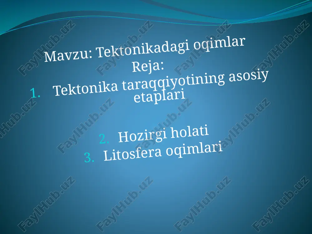ligi oshgan fazalarni belgilahdan iborat. antik davrdayoq yer yuzasida sokinlik hukm surmasligi, balandliklar va pastliklar (koʻtarilmalar va botiqlar) borligi maʼlum edi. oʻrtaosiyolik buyuk olim beruniy dengizlar tubi kutarilib quriqlikka aylanishi va aksincha quruklik chukib dengizga aylanishi, yer pustida ogirlikning muvozanatlashib turishi haqida aniq fikrlar bildirgan. u toglarning paydo bulishi va yoʻq boʻlib ketishi tabiiy omillar natijasida roʻy berishi haqidagi nazariyani yaratdi. uygʻonish davrirya leonardo da vinchi va boshqa olimlar dengiz sathidan ancha baland boʻlgan joylarda toshqotgan dengiz chigʻanoklarining topilishi quruqlikning koʻtarilishidan dalolat beradi degan xulosaga kelganlar. 17-asrda n. sgʻyayenoning fikricha, choʻkindi togʻ jinslari katlamlari dastlab gorizontal holda joylashgan, keyinchalik turli harakatlar natijasida qiya holatga kelgan va burmalangan. 18-asrning 2yarmida m.v.lomonosov va j. getton asarlarida yer poʻsti taraqqiyotida vertikal harakatlar — kutarilishlar va choʻkishlar yetakchi rol oʻynaydi deyilgan. yer qobigʻidagi moddalarning (togʻ jinslarining) siljishi turli xil struktura shakllarini keltirib chiqaradi. qobiqning tuzilishini oʻzgarishiga olib keluvchi moddalarning siljishi tektonik harakatlar deb ataladi. …
