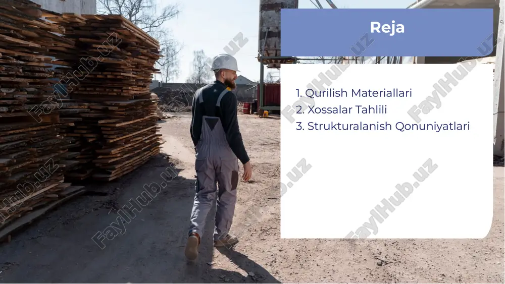 l o'ynaydi. to'g'ri mutanosiblikni ta'minlash orqali, qurilish buyumlarining isbotlangan sifatini oshirish mumkin. materiallar va qonuniyatlar materiallar va qonuniyatlar qurilish materiallari va strukturalanish qonuniyatlari o'rtasidagi bog'liqlikni tushunish, qurilish jarayonini yanada samarali qilishga yordam beradi. xossalar va qonuniyatlar o'rtasidagi o'zaro ta'sirni o'rganish muhim. qurilish materiallari va strukturalanish qonuniyatlari o'rtasidagi bog'liqlikni tushunish, qurilish jarayonini yanada samarali qilishga yordam beradi. xossalar va qonuniyatlar o'rtasidagi o'zaro ta'sirni o'rganish muhim. amaliy misollaramaliy misollar amaliy misollar orqali materiallarning xossalari va strukturalanish qonuniyatlari o'rtasidagi bog'liqlikni ko'rish mumkin. har bir materialning o'ziga xos xususiyatlari qurilish jarayonida qanday ta'sir ko'rsatishini ko'rsatadi. amaliy misollar orqali materiallarning xossalari va strukturalanish qonuniyatlari o'rtasidagi bog'liqlikni ko'rish mumkin. har bir materialning o'ziga xos xususiyatlari qurilish jarayonida qanday ta'sir ko'rsatishini ko'rsatadi. qurilish materiallarining xossalari va strukturalanish qonuniyatlari bilan bog'liq muammolarni hal qilishda innovatsion yechimlar zarur. tadqiqotlar va yangiliklar orqali bu muammolarni hal qilish mumkin. qurilish materiallarining xossalari va strukturalanish qonuniyatlari bilan bog'liq muammolarni hal qilishda innovatsion …