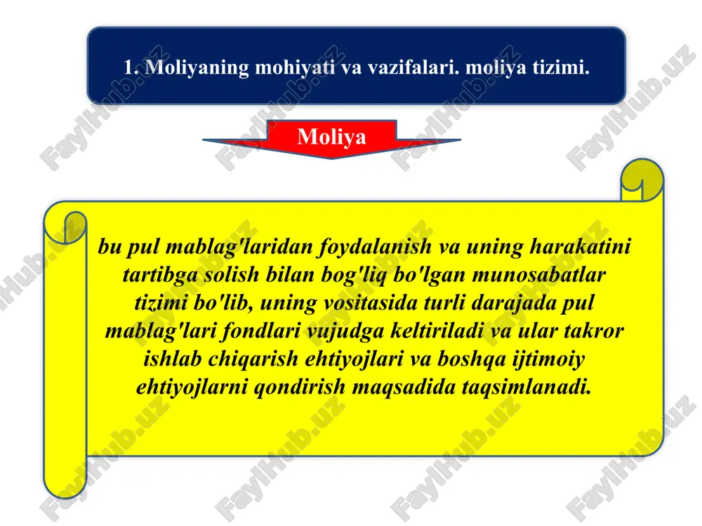 larining yillik rejasi bo'lib u ikkita tarkibiy qismdan iborat. daromadlar harajatlar bu byudjetga tushadigan barcha pul mablag'lari bo'lib, ular asosan soliqlardan iborat. bu davlatning o'z vazifalarini bajarish uchun ketadigan pul mablag'lari. davlat byudjetining xolati bu harajatlarining daromadlardan oshib ketishidir. bu daromadlarining harajatlardan oshib ketishidir. byudjet defitsiti byudjet profitsiti daromad boj soliq xarajat armiya qurilish pensiya xarajat qurilish pensiya daromad boshqa to'lovlar boj soliq byudjet defitsitini bartaraf qilish yo'llari ichki qarz; tashqi qarz; davlat krediti. bu davlatning markaziy bankdan oladigan qarzidir. bu davlatning “tashqi dunyo” dan oladigan qarzi. bu davlatning korxona, tashkilot va aholi o'rtasida joylashtiradigan zayomlaridir. ayrim rivojlangan davlatlarda byudjet taqchilligi darajasi, yaimga nisbatan %da 3.5 germaniya 3.8 ispaniya 10 12.7 10 2.3 aqsh gretsiya irlandiya rossiya soliq tizimi va uning vazifalari soliq bu davlatning o'z vazifalarini amalga oshirishi uchun zarur bo'lgan moliyaviy mablag'larni shakllantirish maqsadida jismoniy va huquqiy shaxslardan byudjetga majburiy to'lovlarni undirish shaklidir. soliq tizimi davlat tomonidan olinadigan …