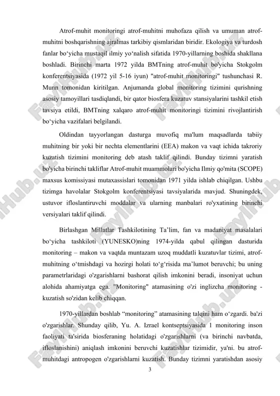 kontseptsiyasida 1 monitoring inson faoliyati ta'sirida biosferaning holatidagi o'zgarishlarni (va birinchi navbatda, ifloslanishini) aniqlash imkonini beruvchi kuzatishlar tizimidir, ya'ni. bu atrof-muhitdagi antropogen o'zgarishlarni kuzatish. bunday tizimni yaratishdan asosiy maqsad insonning tabiatga ta’sirining salbiy oqibatlarining oldini olishdan iborat. ushbu maqsadga erishish uchun quyidagilar zarur: • ta'sir manbalarini, shuningdek, antropogen o'zgarishlar sabablarini aniqlash • tabiiy muhitning haqiqiy holatini baholash • o'zgarish tendentsiyalarini aniqlash, biosferaning kelajakdagi holatini bashorat qilish va baholash tabiiy muhit holatini monitoring qilish axborot tizimining universal sxemasi butun tizim uchun ham, ushbu tizimga kiritilgan har qanday geofizik xizmat uchun ham mos keladi (gidrometeorologiya xizmati yoki ifloslanishni kuzatish tizimi - ifloslanishni kuzatish yoki biosferadagi antropogen o'zgarishlarni kuzatish). ). ifloslanish monitoringi tabiiy muhit holatini monitoring qilish tizimining asosiy elementi bo'lganligi sababli, biz bu haqda batafsilroq to'xtalamiz. bloki «nablyudeniya» i «prognoz sostoyaniya» tesno svyazani mejdu soboy, poskolku prognozirovanie vozmojno lish na osnove reprezentativnoy informatsii o fakticheskom sostoyanii okrujayushey sredi (pryamaya svyaz). postroenie prognoza, …