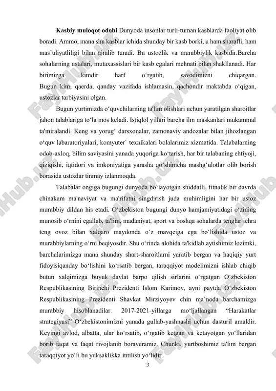 jallangan “harakatlar strategiyasi” o‘zbekistonimizni yanada gullab-yashnashi uchun dasturil amaldir. keyingi avlod, albatta, ular ko‘rsatib, o‘rgatib ketgan va ketayotgan yo‘llaridan borib faqat va faqat rivojlanib boraveramiz. chunki, yurtboshimiz ta'lim bergan taraqqiyot yo‘li bu yuksaklikka intilish yo‘lidir. so‘z mulkining sultoni bo‘lmish hazrati alisher navoiy ilm tarqatuvchi ustozlarni haqqini ado qila olmaslik to‘g‘risida shunday marhamat qiladilar:“haq yo‘lida kim senga bir harf o‘qitmish ranj ila,aylamak bo‘lmas ado haqqin aning yuz ganj ila”. monologik nutq badiiy asar qahramonlarining o‘z-o‘ziga yoki o‘zgalarga qaratilgan nutqidir. ham she’riy ham nasriy asarlarda ishlatiladi. badiiy asarlardagi maktublar, asosan, monologik yozma nutq ko‘rinishida bo‘ladi (eslang: kumushning otabekka yozgan maktubi, yoki otabekning kumushga yozgan maktubi). she’riy matnlarda lirik qahramon kechinmalarini tugal tasvirlash uchun monologik nutqdan foydalaniladi. ichki monologik nutq - «qahramonning o‘z-o‘zi bilan ichdan gapirishi, fikrlashi, fikr va tuyg‘ularining ichki ifodasidir. ichki monologda qahramon o‘zining sirli, yashirin fikrlarigacha aytadi, shu boisdan ichki monolog orqali qahramon kitobxon oldida o‘z-o‘zini ochadi. shuning uchun ham …