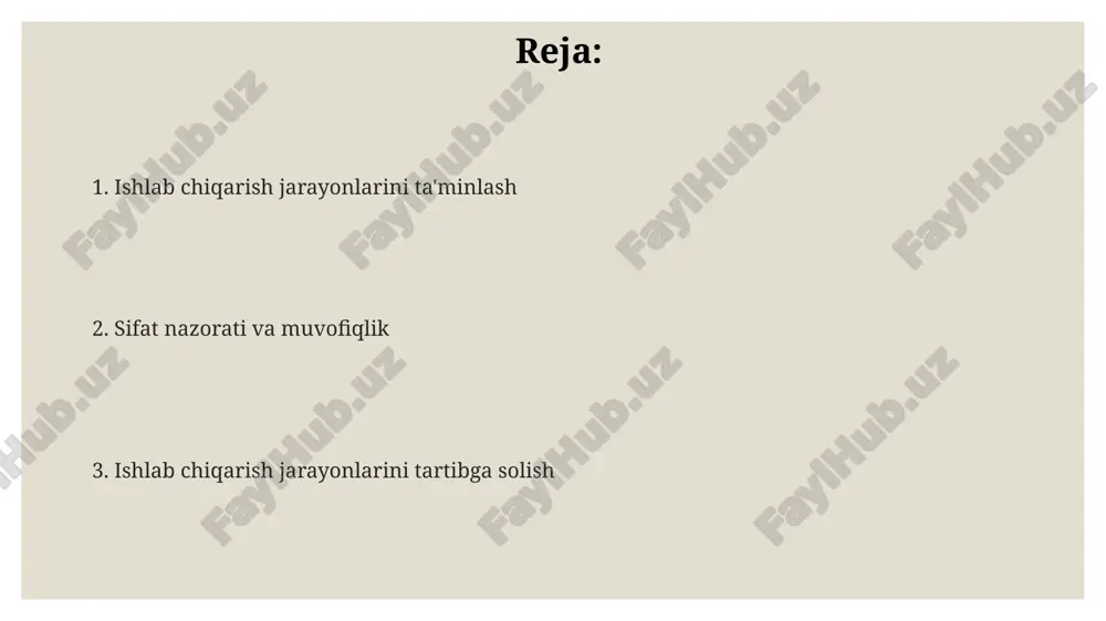 kni ta'minlash uchun gost standartlari bo'yicha 0,5 metrdan baland himoya to'siqlari o'rnatilishi shart, bu xodimlarni yiqilishdan saqlaydi. mehnat muhofazasi qoidalariga rioya qilish maqsadida, har bir xodim 40 soatlik dastlabki xavfsizlik treningidan o'tishi va har yili 8 soatlik qayta tayyorlanishi lozim. mexanizmlar xavfsizligini kafolatlash uchun har 6 oyda texnik ko'rikdan o'tkazish va kamida 2 nafar malakali mutaxassisning xulosasi olinishi kerak. normativ-huquqiy hujjatlar va javobgarlik qonunbuzilishlar uchun javobgarlik ma'muriy javobgarlik to'g'risidagi kodeksning 49-moddasiga muvofiq ogohlantirish yoki jarima shaklida bo'lishi mumkin. normativ-huquqiy hujjatlar ishlab chiqarish jarayonlariga talablarni belgilaydi, masalan, gost standartlari 12.3.002-2014 xavfsizlikni ta'minlash uchun. texnik reglamentlar (masalan, tr ts 004/2011) ishlab chiqarish mahsulotlarining xavfsizligini ta'minlash uchun majburiy talablarni o'rnatadi, bajarilmasa, javobgarlikka tortiladi. ishlab chiqarishni rejalashtirish va boshqarish ishlab chiqarishni rejalashtirishda talab prognozini aniq hisoblash muhim, masalan, 95% ishonch darajasida, optimal resurs taqsimotini ta'minlash uchun. ishlab chiqarish nazoratida spc (statistik jarayonni boshqarish) usullari qo'llaniladi, masalan, x-bar va r diagrammalari, sifatni 99.9% ta'minlash uchun. …