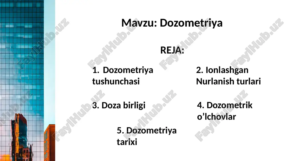qa nurlanishlarga qaraganda materiallar orqali chuqurroq kirib boradi. bu, shuningdek, nurlanishning ta'sirini kuchaytiradi. gamma nurlanishlari asosan yadro reaktsiyalari yoki radioaktiv parchalanishdan hosil bo‘ladi. gamma nurlar 04 - x-nurlanishi x-nurlanishi - fotonlardan iborat bo‘lib, gamma nurlanishlaridan farqli ravishda energiya darajasi pastroq bo‘lishi mumkin. rentgen nurlari sifatida tibbiyotda keng qo‘llaniladi, chunki ular organizmni "skanerlash" va tashxis qo‘yishda ishlatiladi. 05 - neytron nurlanishi neytronlar - atom yadrosining zarrachalaridir va ular yadro reaktsiyalari natijasida paydo bo‘ladi. neutronlar kuchli ionlashishga ega va boshqa atomlar bilan o‘zaro ta'sir qilishda yangi radioaktiv izotoplarni hosil qilishga olib keladi. bu nurlanishlar asosan yadro reaktorlarida mavjud. neytronlar gray (gy) gray (gy) - bu ionlashgan nurlanish energiyasining massasiga ta'sir qiluvchi miqdori bo‘lib, bir kilogramm materialga 1 joule energiya ta'sir etganida hosil bo‘ladi. 1 gy = 1 joule/kg. doza birligi sievert (sv) sievert (sv) - bu biologik ta'sirni hisobga olgan holda dozani o‘lchash birligi. ionlashgan nurlanishlarning biologik ta'siri turlicha bo‘lganligi sababli, sievert …