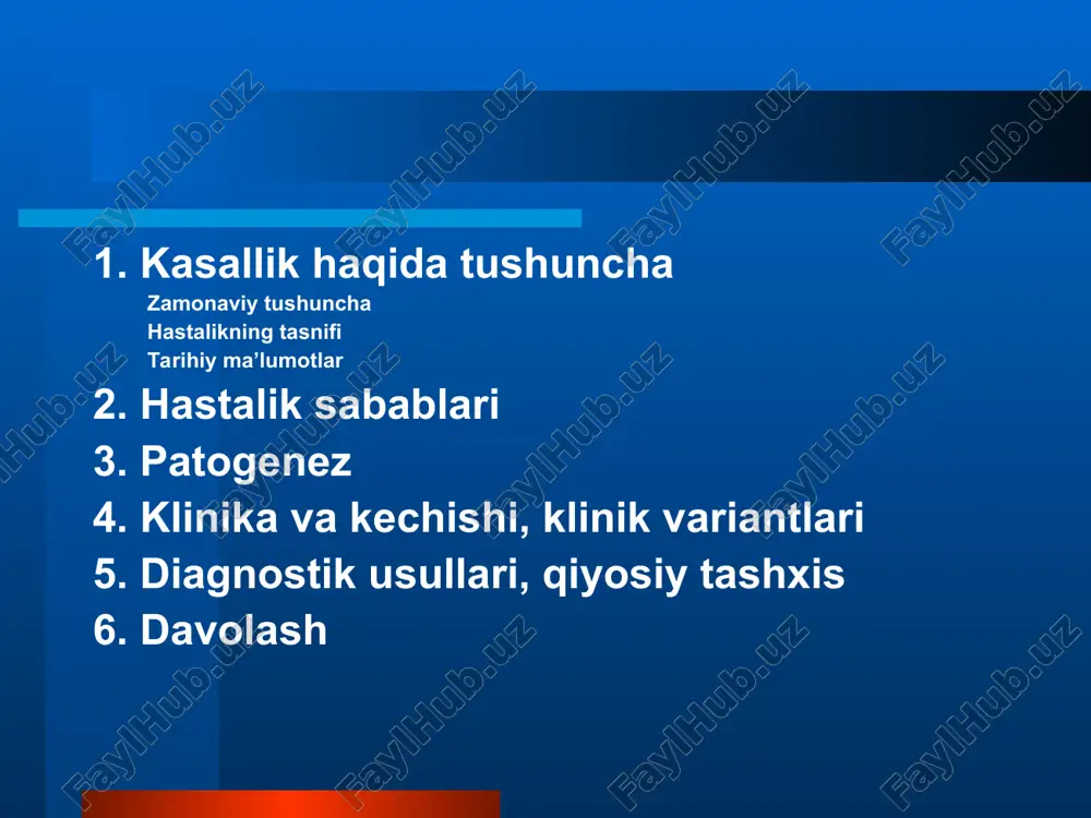 r diagnostik belgilar 1.giperglekimia(qondagi qand miqtorini normasi 4,4-6,6 mm/l) 2.glyukozuria(normada peshopda qand bolmaydi) 3.siydikning solishtirma ogirligining balandlig (1016-1018) 4.siydikda keton tanachalarini oshgani hastalikning davosi 1.dietaterapiya 2.peroral qandni kamaytiruvchi dorilar 3.insulinoterapiya any constructive questions, comments or we can sit down?