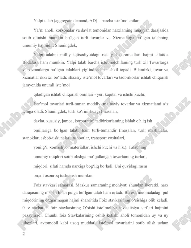. shuningdek, tadbirkorlar ham foizning yuqori darajasida o‘zlarining nisbatan past daromad keltiruvchi investitsiya loyihalarini amalga oshirishdan voz kechadilar. import tovarlar xaridi samarasi. bu samara narx darajasi o‘zgarishining u yoki bu mamlakatdagi ichki va jahon narxlari nisbatiga ta’siri orqali namoyon bo‘ladi. mamlakatdagi narxlar umumiy darajasinirig oshishi, chet el tovarlari narxi o’zgarmagan yoki sekinroq o‘sgan holatda, milliy iste’molchi uchun chetdan xorijiy tovarlami olib kelishni foydali qilib qo‘yadi. olz navbatida, mazkur mamlakat tovar va xizmatlarini xorijiy iste’molchilar tomonidan xarid qilish hajmi ham qisqaradi. natijada bu mamlakatning eksport hajmi kamayadi. eksport hajmining kamayishi va import hajmining oshishi sof eksportning va pirovardida, yalpi talab umumiy hajmining qisqarishiga olib keladi. tashqi va ichki talabning ortishi va xo‘jalik yuritish sharoitlarining yaxshilanishi sanoatning barqaror rivojlanishga ijobiy ta’sir ko‘rsatib kelmoqda. jumladan, sanoat mahsulotlarini ishlab chiqarish hajmi 2015-yilda oldingi yilga nisbatan 8%ga ortdi va 91705,3 mlrd. so‘mni tashkil etdi. sanoatning yuqori sur’atlar bilan rivojlanishida korxonalami modemizatsiyalash va tarkibiy o‘zgartirish, tarmoqlar …