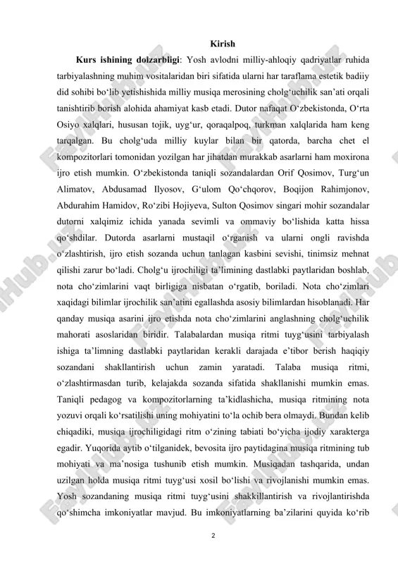 darajada e’tibor berish haqiqiy sozandani shakllantirish uchun zamin yaratadi. talaba musiqa ritmi, o‘zlashtirmasdan turib, kelajakda sozanda sifatida shakllanishi mumkin emas. taniqli pedagog va kompozitorlarning ta’kidlashicha, musiqa ritmining nota yozuvi orqali ko‘rsatilishi uning mohiyatini to‘la ochib bera olmaydi. bundan kelib chiqadiki, musiqa ijrochiligidagi ritm o‘zining tabiati bo‘yicha ijodiy xarakterga egadir. yuqorida aytib o‘tilganidek, bevosita ijro paytidagina musiqa ritmining tub mohiyati va ma’nosiga tushunib etish mumkin. musiqadan tashqarida, undan uzilgan holda musiqa ritmi tuyg‘usi xosil bo‘lishi va rivojlanishi mumkin emas. yosh sozandaning musiqa ritmi tuyg‘usini shakkillantirish va rivojlantirishda qo‘shimcha imkoniyatlar mavjud. bu imkoniyatlarning ba’zilarini quyida ko‘rib chiqamiz. ijro etilayotgan musiqa asarini sanash. ijro paytida musiqa asarining ritmik sanab chalinishi tuzilishni osonroq tushunishga yordam beradi. umuman ijro paytidagi sanash musiqa ritmini his etishda va mustahkamlashda foydalidir. ba’zi talabalar ijro paytida ovozlarini baralla chiqarib sanashga odatlanib qoladilar va bu odatni tark etish kelajakda ancha qiyin bo‘ladi. ayni shu fikrni oyoq bilan sanashga o‘rganib qolgan …