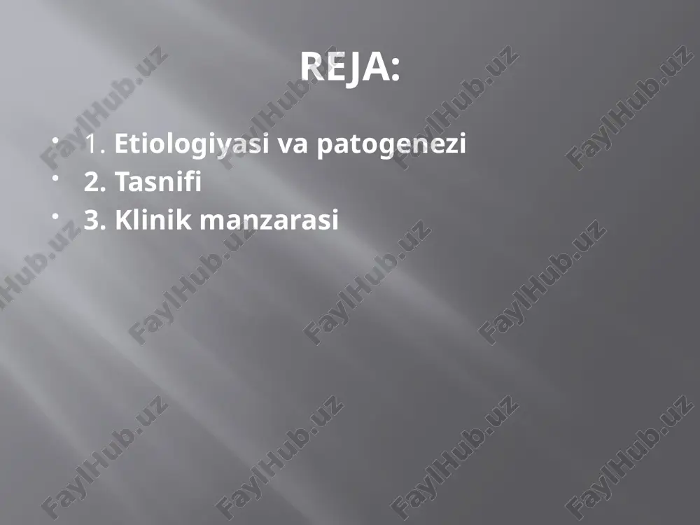 maga almashinishi bilan). klassifikatsiya bronxlarning deformatsiya turi bo’yicha: xaltasimon, silindrsimon, urchuqsiomon, aralash. patologiyaning tarqalish darajasi bo’yicha: bir taraflama, ikki taraflama qo’zg’alish fazasi bo’yicha: avj olgan va sokinlik davri o’pka ma`lum qismining parenxima xolati bo’yicha: atelektazli va atelektazsiz rivojlanish sababiga ko’ra: birlamchi(tug’ma) va ikkilamchi(orttirilgan) klinik formasiga ko’ra 3 turga bo’linadi: 1. yengil forma bronxoektazning yengil formasida yiliga 1-2 marta qo’zg’alish sodir bo’ladi. remissiya vaqtida bemor o’zini amaliy sog’lom va mehnatga layoqatli his qiladi. 2. o’rta og’irlikdagi forma bronxoektazning o’rta formasi uchun fasliylik xos bo’lib, nisbatan uzoqroq qo’zg’alish davri, kuniga 50-200 mlgacha yiringli balg’am ajralishi, va mehnatga layoqatlilikning susayishi bilan xarakterlanadi. 3. og’ir forma bronxoektazning og’ir formasida davomiy qo’zg’alish vaqti (temperatura reaksiyalari bilan birga) va qisqa vaqtli remissiya davrining bo’lishi bilan xarakterlanadi. ajralayotgan balg’am miqdori 200 mlgacha ortadi va hidi juda yoqimsiz holatga keladi. mehnatga layoqatlilik remissiya vaqtida saqlanadi. klinik manzarasi bronxoektatik kasallik bilan ko‘proq erkaklar xastalanishadi, odatda, bolalik va yoshlikda aniqlanadi. …