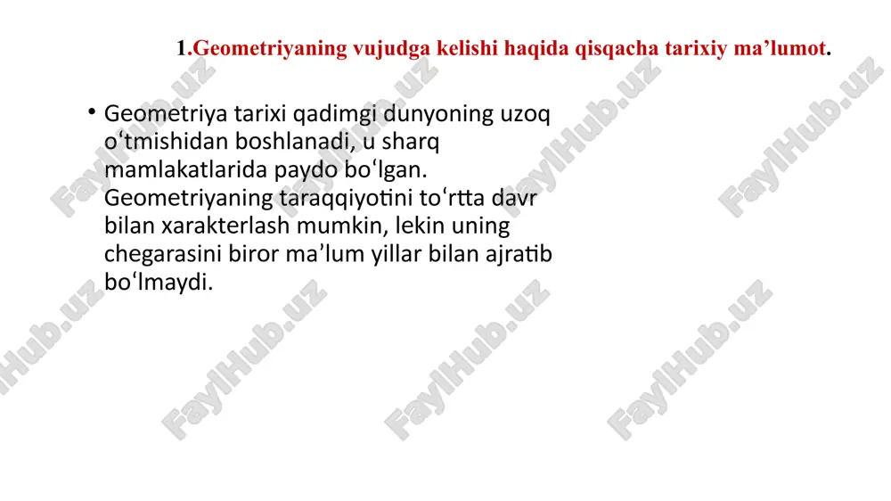 bm balandliklar to‘rtburchaklar. tekislikda hech bir uchtasi bir to‘g‘ri chiziqda yotmaydigan to‘rtta nuqta va ularni har ikkalasini tutashtiruvchi, o‘zaro kesishmaydigan to‘rtta kesmadan tashkil topgan geometrik shakl to‘rtburchak deyiladi. a, b, c, d to‘rtburchak uchlari, ab, bc, cd, ad tomonlari, ac, bd diagonallar to‘g‘ri to‘rtburchak. hamma burchaklari to‘g‘ri burchak bo‘lgan parallelogramm to‘g‘ri to‘rt burchakdir to‘g‘ri to‘rt burchakning ac diagonali uni o‘zaro teng ikkita abc va adc uchburchaklarga, bd diagonali esa bad va bcd uchburchaklarga ajratadi. bu uchburchaklar ikkita tomoni va ular orasidagi burchagiga ko‘ra tengdirlar. bu esa bizga to‘g‘ri to‘rtburchakning diagonallari o‘zaro tengdir degan xulosani chiqarishga asos bo‘ladi. kvadrat. hamma tomonlari teng bo‘lgan to‘g‘ri to‘rt burchak kvadratdir. kvadratning diagonallari ham to‘g‘ri burchak ostida kesishishini xossa sifatida isbotlash mumkin kvadratni hamma burchaklari teng romb sifatida ham qarash mumkin. demak, kvadrat parallelogramm, romb, to‘g‘ri to‘rt burchakka xos bo‘lgan barcha xossalarga ega bo‘ladi. trapetsiya. ikki tomoni parallel qolgan ikki tomoni parallel bo‘lmagan to‘rtburchak trapetsiya …