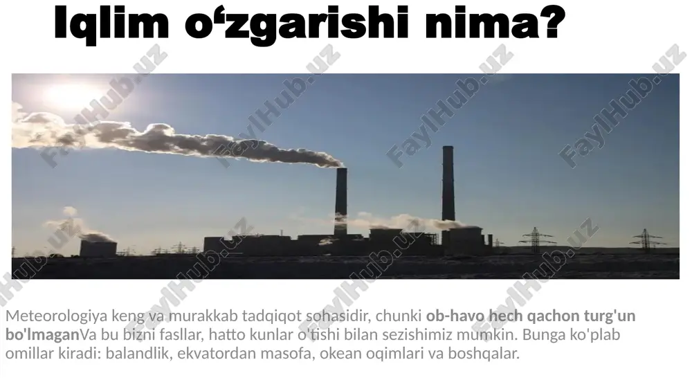 sabab bo'lgan. masalan, 65 million yil oldin asteroid yerga urilib, muzlik davriga sabab bo'lgan, ofatdan keyin tirik qolgan bir nechta dinozavrlarni yo'q qilish. so'nggi paytlarda, 12.800 xnumx yil oldin meksikani urgan meteorit xuddi shu narsani keltirib chiqargan degan nazariya tobora ko'proq qabul qilinmoqda. antropogen sabablar inson shu paytgacha iqlim o‘zgarishini yomonlashtirishi mumkinligi haqida gapirish mumkin emas edi el homo sapiens o'rmonlarni kesishni boshlaydi ularni qishloq xo'jaligi maydonlariga aylantirish. to'g'ri, o'sha davrda (taxminan 10 ming yil oldin) insoniyat besh milliondan oshmagan, garchi bu muhim ko'rsatkich bo'lsa-da, yerga ta'siri bugungi kunga qaraganda ancha kam edi. hozir biz 7 milliard kishini qamrab olish arafasidamiz. bizning sayyoramizga qilgan ishlarimiz o‘z ta'sirini ko'rishni boshlaydi, chunki sanoat inqilobidan beri biz issiqxona ta'sirini yomonlashishiga yordam beradigan karbonat angidrid yoki metan kabi gazlar chiqindilarini ko'paytirdik. ammo, u nimadan iborat? ushbu jarayon haqida gapirganda, ga murojaat qilinadi atmosferada quyoshdan issiqlikni ushlab turish unda topilgan gazlar qatlami (masalan, co2, metan …