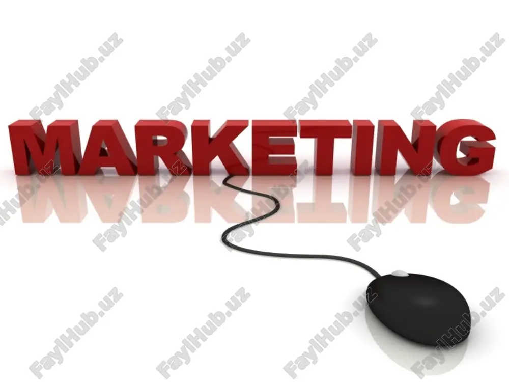 nomlandi. 1930-1940 yillarda dunyoning kupgina iktisodiy rivojlangan davlatlarida milliy marketing assotsiatsiyalari tashkil topdi. 1950-1960 yillarda xalkaro marketing federatsiyasi, jamoatchilik fikrlari masalalari va marketing buyicha evropa jamiyati va evropa marketing akademiyasi kabi xalkaro marketing tashkilotlari tuzildi. 1980 yillarning ii yarmi mamlakatimizning iktisodiy oliy ukuv muassasalarida marketing kursi ukitila boshladi. 1908 1990 yillarning oxirlarida mamlakatimizda marketing byicha xorijiy adabitlar tarjima kilingan xolda va uzbekistonlik mualliflar tomonidan kuplab chop etilmokda 1.2.marketingni vujudga kelishi va uni rivojlanishini asosiy bosqichlari marketing kontsepiyasini ishlab chikish boskichlari rejalashtirilayotgan natijalarga erishish maksa- dida marketing faoliyati elementlarini tanlash marketing strategiyasini aniklash marketing faoliyati va korxonaning maksadlarini aniklash ichki va tashki muxit strategik taxlilini amalga oshirish 1.3.marketing nazariyasi kontseptsiyasi va uning evolyutsiyasi ishlab chikarish kontseptsiyasi marketing evolyutsiyasi kontseptsiyalari an'anaviy marketing kontseptsiyasi uzaro alokaviy marketing kontseptsiyasi ijtimoiy-axlokiy marketing kontseptsiyasi sotish kontseptsiyasi tovar kontseptsiyasi 14 sotish xajmini kupaytirish xisobiga foyda olish oldi-sotdi va sotishni ragbatlantirish tovarlar sotish (tijorat) kontseptsiyasi 15 marketing chora- …