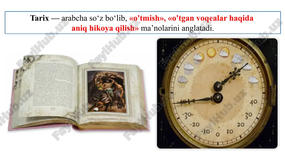 i qadimgi odamlar ruh mujassamlashgan tabiat kuchlari harakati deb tushunganlar. fetishizm qadimgi odamlar u yoki bu buyumlar omad keltirishiga yoki yomonlikni bartaraf etishiga e’tiqod qilganlar. fetishizm (portugal., fransuz.) —tumor, sehrli narsa; jonsiz narsalarni g`ayri tabiiy hususiyatga ega deb ishonishgan va ularga sajda qilish. totemizm ibtidoiy xalqlarda qaysidir o`simlik, hayvon qabilalariga asos solgan deb ishonishgan. hayvon, o`simlikni totem deb unga ishonishgan va o`ldirish, iste’mol qilish ta`qiqlangan. arxeologlar mehnat qurollari qanday materialdan yasalganligiga qarab turkumlaydi 1 qadimgi tosh davri o‘rta tosh davri 2 tosh-mis davri 3 bronza davri temir davri yangi tosh davri amerikalik tarixchi olim luis morgan va fridrix engelsning qarashi yovvoyilik davri (tayyor tabiat mahsulotlarini o‘zlashtirish) sivilizatsiya davri (sanoat rivojlanishi) vahshiylik davri (chorvachilik, dehqonchilikni vujudga kelishi) moddiy manbalar yozma manbalar tarix moddiy manbalar mehnat qurollari tanga pullar uy-joylar, qabrlar harbiy qurollar qal’a, shaharlar yozma manbalar yozuv belgilari xalq hayoti, turli hodisalar haqidagi kitoblar farmonlar toshga, teriga, qog'ozga yozilgan ma'lumotlar yuridik …
