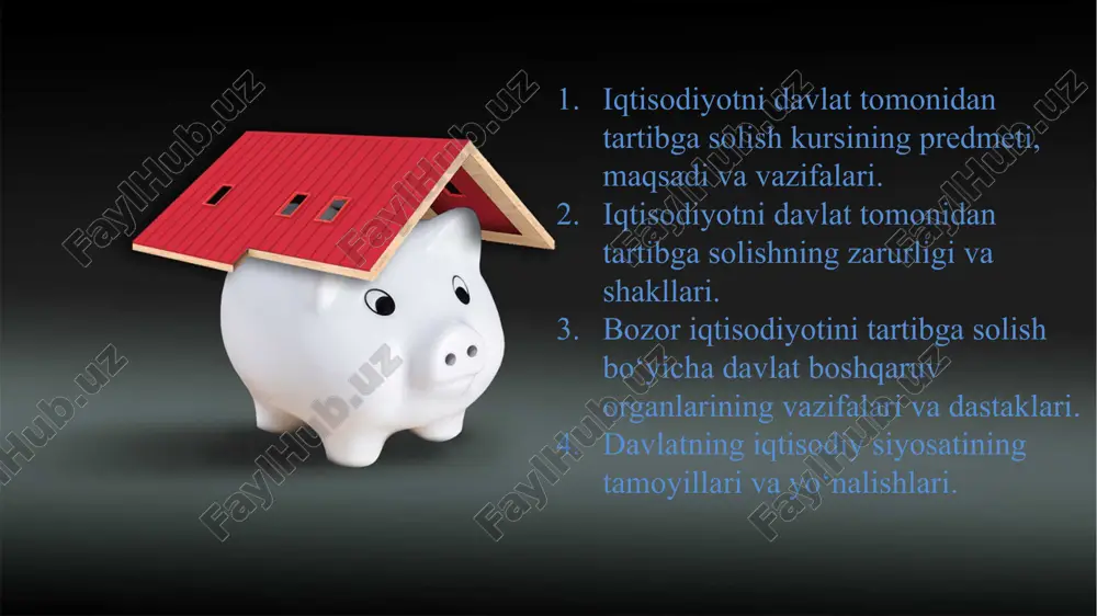 minlovchi qurolli kuchlar hamda xavfsizlik organlariga ega bo‘ladi adam smit xviii asrning ikkinchi yarmidayoq davlatning asosiy majburiyatlari doirasini belgilab berdi: - birinchidan, jamiyatni kuch ishlatish va boshqa mustaqil jamiyatlarning bostirib kelishidan himoyalash; - ikkinchidan, imkon qadar, jamiyatning har bir a’zosini adolatsizlikdan va uning boshqa a’zolari tomonidan jabrlashdan himoyalash yoki yaxshi adolat hukmini o‘rnatish; - uchinchidan, ularni barpo etish va saqlab turish alohida shaxslar yoki kichik guruhlar manfaatlari yo‘lida amalga oshirilmaydigan muayyan ijtimoiy inshootlar va ijtimoiy muassasalarni barpo etish va saqlab turish, chunki ulardan keladigan foyda hech qachon alohida shaxslar yoki kichik guruhlarga xarajatlarni to‘lay olmaydi, lekin ko‘pincha xarajatlarni katta jamiyatga ortiqcha to‘lashi mumkin. yangi institutsionalistlarning hozirgi talqinida davlatning eng umumiy funksiyalari quyidagilardan iborat : - mulkchilik huquqlarini tafsirlash va himoya qilish; - axborot bilan almashish tarmoqlarini, ya’ni rivojlangan axborot infratuzilmasini barpo etish; - o‘lchash va tortish standartlarini ishlab chiqish.ular jumlasiga almashinadigan tovarlar va xizmatlar miqdori va sifatini o‘lchash standartlarini, shuningdek, …