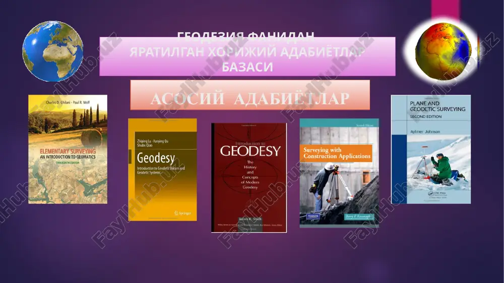 kattaligini aniqlash, uni tashqi gravitatsiya maydonini o'rganish, geodezik tayanch tarmoqlarini barpo etish, yuqori aniqlikda nuqtalarni aniq koordinatalarini aniqlash oliy geodeziyaning asosiy vazifalari hisoblanadi. bundan tashqari quyosh sistemasidagi planetalarning shakl va kattaliklari, gravitatsiya maydonini o'rganish masalalari ham bu fanning vazifasiga kiradi. topografik karta, plan va profillar tuzish maqsadida bajariladigan geodezik ishlar nazariyasi va amaliyoti bilan topografiya (geodeziya) fani shug'ullanadi. topografiyada erning quruqlik qismidagi o'lchash ishlari o'rganiladi. g e o d e s y g e o d e s y er osti inshootlarini (shaxta, tunel, metro) qurishda er bag'ridagi o'lchash ishlarini o'rganish va bajarish bilan shug'ullanadigan geodeziya sohasi marksheyderiya deb yuritiladi. marksheyderiya geodeziyaning tog' ishlarida qo'llanilishidir. geodeziyaning ilmiy texnik va amaliy vazifalari haddan tashqari turli bo'lib, umumlashtirgan holda quyidagilarni keltirish mumkin: tanlangan koordinata sistemasida er yuzasidagi ayrim nuqtalarning holatini aniqlash; turli maqsadlar uchun joyning karta va planlarini tuzish; loyihalash, qurilish, injenerlik inshootlaridan foydalanish, er yuzasi va uning qa'ridagi qazilma boyliklardan foydalanish …