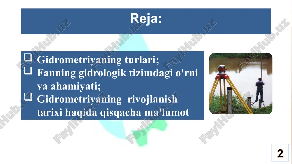 slari xossalarining buzilishi va ifloslanishi, behuda sarflanishi va kamayib ketishini bartaraf qilishga yo‘naltirilgan huquqiy, tashkiliy, texnik, ijtimoiy va iqtisodiy tadbirlar majmuasi suv resurslarini muhofaza qilish deb aytiladi. orol dengizi havzasidagi o‘rta osiyo davlatlari o‘rta osiyo hududida joylashgan qozog‘iston, qirg‘iziston, tojikiston, turkmaniston va o‘zbekiston yosh mustaqil davlatlar orol dengizi havzasiga kiruvchi suv manbalaridan foydalanadi. ularga, asosan, amudaryo va sirdaryo havzalari va kichik daryo havzalari kiradi. mavjud suv resurslari o‘rta osiyodagi mustaqil davlatlar o‘rtasida to‘la bo‘lingan. fanning qishloq xo‘jaligida axamiyati 12 orol dengizi ya’ni amudaryo va sirdaryo havzasida suv resurslari cheklangan bo‘lib, jami 120 mlrd. kub metrni tashkil qiladi. shundan o‘zbekiston respublikasi hududida uning 10 foiz miqdori shakllanadi. suv manbalaridan olinayotgan suv resurslarining 90 foizidan ortiq qismi qishloq xo‘jaligida foydalanilib, bu birinchi galda aholining oziq-ovqat xavfsizligini ta’minlash maqsadida qishloq xo‘jaligi ekinlarini etishtirishda ishlatilmoqda. o‘zbekistonda sug‘oriladigan yerlarining yillar davomida ortib borishi fanning qishloq xo‘jaligida axamiyati 13 gidrometriyada ko‘riladigan chora-tadbirlar qo‘shimcha maydonlarni suv bilan …