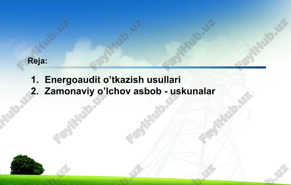 shunish va takomillashtirish va energiya tejash imkoniyatlarini topish uchun amalga oshiriladi. ba'zan, energiya samaradorligini oshirish loyihasi yoki dasturining samaradorligini baholash uchun energiya auditlari o'tkaziladi. energoaudit o’tkazish usullari amalga oshiriladigan sanoat energetik auditining turi ushbu sohaning hajmi, turi va funktsiyalariga, shuningdek, tekshiruvni o'tkazish zarurligiga va energiya tejash va xarajatlarni pasaytirish imkoniyatlariga bog'liq. ushbu mezonlarga asoslanib, sanoat energetik auditi asosan ikki xil usulda amalga oshiriladi: qayta ko'rib chiqish auditi (yoki oldingi audit) va batafsil audit. qayta ko'rib chiqish auditi (yoki oldingi audit) auditorlik tekshiruvida olingan ma'lumotlar, odatda, energiya sarfini va korxonaning samaradorligini oddiy tahlil qilish uchun ishlatiladi. ushbu tadqiqot juda ko'p o'lchovlarni va ma'lumotlarni to'plashni talab qilmaydi. ushbu tekshiruvlar juda qisqa vaqt ichida yakunlanadi va natijalar juda umumiydir. biroq, bu korxonalarga energiya samaradorligi uchun imkoniyatlar taqdim etadi. batafsil audit batafsil tekshirishda u to`liq ma'lumot va boshqa ma'lumotlarni talab qiladi. o'lchovlar o'tkaziladi, ma'lumotlar ro'yxati tuziladi va turli xil energiya tizimlari batafsil baholanadi. ushbu …