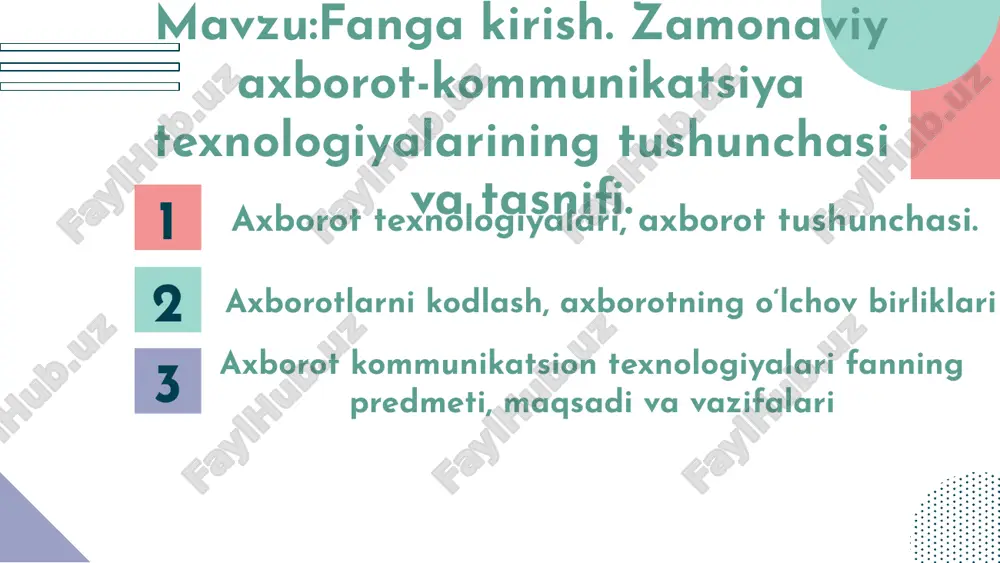 on vositalaridan foydalanadigan, foydalanuvchi ishlashi uchun «do’stona» interfeysga ega bo’lgan axborot texnologiya demakdir asosiy tushunchalar jozef nisefor neps 1826 ehm (kompyuter) nima? ehm deganda axborotlar va hisoblashlarni algoritm asosida ishlov berishni tezlashtiradigan yoki avtomatik tarzda amalga oshiradigan qu’rilmani tushunamiz biz ishlatadigan asosiy belgi (simvollar) 1 – savol. informatika so‘zida qancha bayt axborot bor? fio ingiz qancha bayt axborot beradi? javob. bu so‘zda 11 ta harf bor. kompyuterda 1 ta harf yoki simvolning o‘lchov birligi 1 baytga teng bo‘lsa, informatika so‘zi 11 bayt axborotga ega mars is a cold place most stressful locations these are the locations with higher amounts of stress. you can enter some text here to explain this map: saturn has several rings jupiter is the bigger planet raqamli va axborot texnologiya fani –hisoblash texnikasi vositalari bilan ma’lumotlarni yaratish, saqlash, qayta tiklash, qayta ishlash va uzatish usullari, hamda ushbu vositalarni faol yuritish jarayonining tamoyillari va ularni boshqarish usularini …