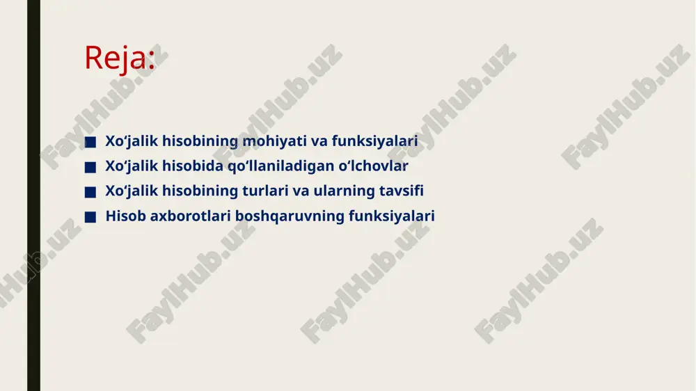 tirishda muhim ahamiyatga egadir. operativ hisob yordamida korxona resurslari va ular miqdorining o‘zgarishini joriy tartibda kuzatish, buxgalterlik va statistik hisobda aks ettirilmaydigan qator ma’lumotlarni ko‘rsatish mumkin. statistik hisob miqdor ko‘rsatkichlarida ifodalanadigan ijtimoiy ommaviy hodisalarni sifat jihatdan tavsiflab, kuzatish va aks ettirish hamda jamiyat taraqqiyoti qonuniyatlarini o‘rganish tizimidir. statistik hisob ishlab chiqaruvchi kuchlar, ishlab chiqarish munosabatlari va ijtimoiy turmushdagi siyosiy va madaniy jarayonlar rivojlanishining asosiy qonuniyatlarini ochib beradi. buxgalteriya hisobi xo‘jalik yurituvchi subyektning mablag‘lari va manbalarining harakatini aks ettirib, xo‘jalik jarayonida sodir bo‘ladigan muomalalarni yoppasiga va uzluksiz kuzatib borish, kuzatish natijalarini o‘lchash va hujjatlarda rasmiylashtirish, ularni yagona bir o‘lchovda, ya’ni pul ifodasida umumlashtirish hamda boshqaruv qarorlarini asoslash va qabul qilish uchun zarur ko‘rsatkichlarni hisoblash, baholash, ularni tegishli axborotdan foydalanuvchilarga taqdim etish maqsadida moliya-xo‘jalik faoliyatini nazorat qilish tizimidir. xo‘jalik hisobi turlarining qiyosiy tavsifi buxgalteriya hisobining o‘ziga xos xususiyatlaridan biri, unda barcha yozuvlar tegishli ravishda rasmiylashtirilgan hujjatlar asosida amalga oshiriladi. bunda hujjatlar maxsus …