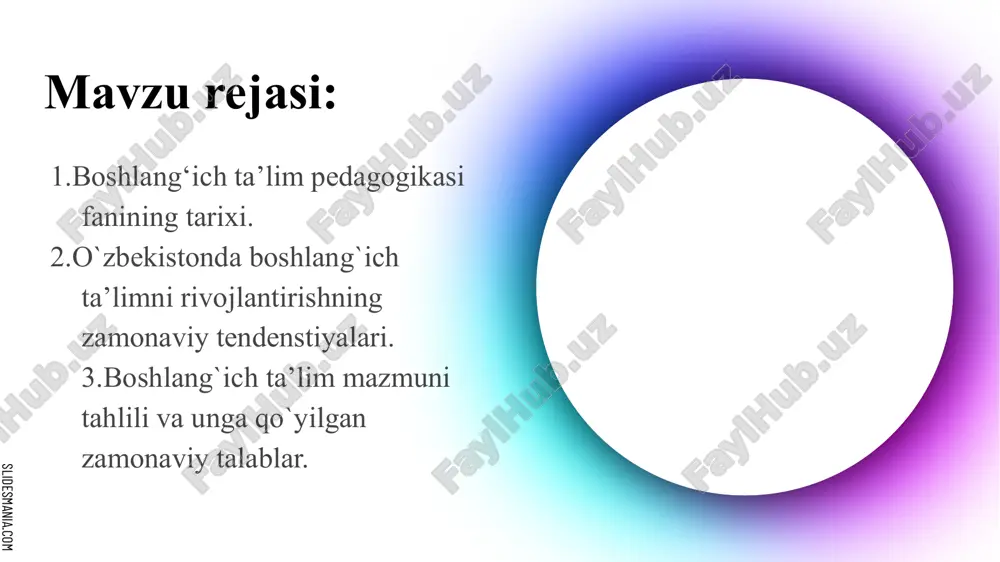 im olish mumkin bo'lgan. 1792 yilda frantsiyada boshlang'ich ta'lim tizimida o'zgarishlar sodir bo'ldi. frantsiya xukumati miqiyosida j.a.kondorsening (1743-1794 y) loyihasi muhokama qilindi . mazkur loyiha doirasida birinchi marta davlat taelim tizimida 400dan ortiq aholi yashaydigan joylarda o'g'il va qiz bolalar uchun 4 yillik boshlang'ich maktab kurslari tashkil etildi. maktablar bepul bo'lgan. ushbu maktablar milliy ta'lim uylari deb nomlangan. angliyada kambag'allarning bolalari uchun 17-18 asrlarda hayriya va yakshanbalik maktablari tashkil etila boshlagan. so'ngra germaniyaning shahar maktablari va gimnaziyalarida mashhur grammatika maktablari tashkil etilgan. slidesmania.com rossiyada boshlang'ich ta'lim tarixi provaslav cherkovilari bilan bog'liq bo'lgan. qadimgi rossiyada bolalar uchun boshlang'ich ta'limni tashkil etishga birinchi urinishlar pravoslav cherkovining tashabbuskor faoliyati bilan bog'liq. boshlang'ich ta'lim muammolarini hal qiladigan birinchi monastir maktablari rossiyada 9-11 asrlarda paydo bo'lgan.biroq, maktablar soni va ularda o'qitish sifati savodli odamlarni tayyorlashga bo'lgan ehtiyojni qondirmadi. shuning uchun xii asrda boy sinfga ta'lim xizmatlarini taklif qilgan savodxonlik ustalari ("o'qituvchilar", "ulamolar", "ta'lim beruvchi inson …