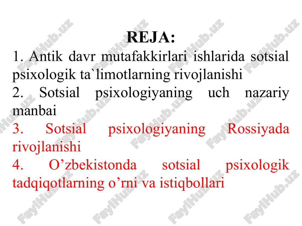 qalari masalasiga to’xtalib, jamiyat individga nisbatan o`zgarmas bir birlikki, uning taraqqiyoti jamiyat rivojlanishi qonunlarga buysunadi, degan fikrni himoya qilgan. unga qarama-qarshi fikrni aristotel bayon etib, individni barcha sotsial o`zgarishlarning sababchisi, chunki unda bunga imkon beruvchi psixologik tizimlar bor, deb yozadi ya`ni, shaxs va jamiyat o’rtasidagi munosabat masalasi platonda jamiyat foydasiga hal bo`lgan bo`lsa, aristotelda bu narsa shaxs foydasiga yechilgan. ulardan keyingi yangi davr faylasuflarini gobbs, gal’vetsiy, lokk, russo, gegel’, makiavelli, sharq faylasuflaridan beruniy, forobiylar ham barcha asarlarida shaxs va jamiyat qarama-qarshiliklarini ilmiy asosda sharxlashga urindilar, lekin hech qaysisi bu muammoni sotsial psixologik muammo darajasiga ko’tara olmadi. 6 xix asrning o’rtalariga kelib, kapitalistik munosabatlarning keskinlashuvi, turli davlatlar bilan iqtisodiy aloqalarning tobora o’sib borishi, turli xalqlarning bir mamlakatdan ikkinchisiga ko’chishi, ya’ni migratsiya munosabati bilan qator sotsial fanlar rivojlanishi uchun qulay shart-sharoitlar paydo bo`ldi. ayniqsa, tilshunoslik, antropologiya, etnografiya, arxeologiya, huquqshunoslik va boshqa fanlar shakllanib, rivojlandi. masalan, 7 ingliz olimi e.taylor ibtidoiy jamoa tuzumidagi …