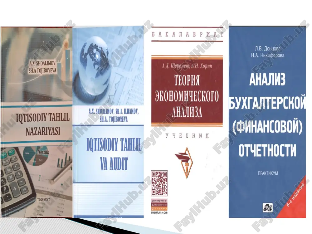 shmalar faoliyatini biznes-rejasini bajarish va uning asosligini tekshirish, ularning mehnat, moddiy va moliya resurslaridan oqilona foydalanish natijasida ichki xo’jalik rezervlarini aniqlash bo’lib, bular barchasi o’z navbatida iqtisodiy ko’rsatkichlar tizimida o’z aksini topib, hisob va hisobot hamda hisobdan tashqari ma'lumotlarga asoslanishi tushuniladi a.x.shoalimov iqtisodiy tahlilning vazifalari iqtisodiy tahlilning eng muhim vazifalari iqtisodiy tahlil obyektiv va subyektiv ta’sir etuvchi omillarni o’rganish korxona faoliyatiga aniq va xolisona baho berish ijobiy va salbiy ta’sir etgan omillarni aniqlash, raqamlarda ko‘rsatish va hisoblash mavjud imkoniyatlar, samaradorlikni oshirish tadbirlarini ishlab chiqish iqtisodiy tahlil yo’nalishlari mikrotahlil xo’jalik yirituvchi subyektlarning molivayiy- xo’jalik faoliyatini iqtisodiy tahlili makrotahlil viloyatlar, tumanlar, respublika iqtisodiyotini iqtisodiy tahlili iqtisodiy tahlil korxonani boshqarishni muhim funksiyalaridan biri sifatida quyidagilarga yo’rdam beradi boshqaruv qarorlarini ilmiy asoslanishi ta’minlanadi istiqbolli boshqarish uchun zamin tayyorlaydi korxonalarni boshqarish jarayonida iqtisodiy tahlilning uch bosqichni ko‘rsatish mumkin: 1 axborotlarni to‘plash, qayta ishlash va tayyorlash 2 obyektning holatini iqtisodiy tahlil qilish va tahlil natijalari asosida …
