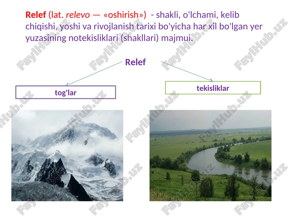 metrik xarakteristikasi muhim o'rin tutadi. dastlab er yuzasida asosan ikki gipsometrik yuza: materik va okeanik yuza ajratiladi. quruqlikning okean yuzasiga nisbatan o'rtacha balandligi +875 m, okeanning o'rtacha chuqurligi -3730 m. er yuzasining o'rtacha balandligi -2440 m ga teng. materik va okeanlarning o'rtacha balandlik hamda chuqurliklari materiklar o'rtacha balandlik, m okeanlar o'rtacha chuqurlik, m evrosiyo 840 tinch 4280 afrika 750 atlantika 3940 shimoliy amerika 720 hind 3960 janubiy amerika 600 shimoliy muz 1200 avstraliya 320 janubiy 4450 antarktida 2100 po risunku opredelite otnositelnuyu i absolyutnuyu visotu vulkana mauna-kea (o. gavayi).. absolyutnaya visota vershini vulkana mauna-kea _______ m. otnositelnaya visota ot osnovaniya do vershini vulkana _________ m. m 4 000 3 000 2 000 1 000 0 - 1 000 - 2 000 - 3 000 - 4 000 - 5 000 - 6 000 h= 1m a b otnositelnaya visota tochki b= 1m and va ural tog'lar materikning qaysi qismida joylashgan. …