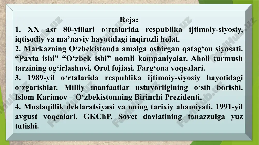 ukrullo, m.shayxzoda, shuhrat, said ahmad, mirkarim osim, mirzakalon ismoiliy va respublikaning boshqa bir qancha yozuvchilari, olimlari 25 yil qamoq jazosiga hukm qilindilar. 3 xx asr 80-yillari o‘rtalarida respublika ijtimoiy-siyosiy, iqtisodiy va ma’naviy hayotidagi inqirozli holat stalincha qatag’on yillarida o‘zbekistonda 1937-39-yillarning o‘zida 41 ming kishi qamoqqa olindi, shulardan 37 mingi turli muddatlarga hukm qilindi, 6920 kishi otib tashlandi. umuman olganda, 1939-1953-yillarda 61799 kishi qamoqqa olinib shulardan, 56112 kishi ozodlikdan mahrum qilingan bo‘lsa, 7100 kishi otib tashlandi. albatta, ularning ko‘pchiligi 1956-yilda batamom oqlandi, biroq o‘limidan so‘ng 80-yillarga kelib mavjud tuzum mafkurachilari o‘zlarining yangi hurujini boshladilar. totalitar tuzumni saqlab qolish uchun aholini qo‘rquvda tutish, dam-badam tahqirlar va qatag’on qilish odat tusiga aylanib qolgan edi. bu safar ham partiya zo‘ravonligi natijasida, 1982-yili bir guruh adabiyotchi olimlar jadidchilik mafkurasini rasm bo‘lib qolgan qoliplardan tashqarida ko‘rib chiqishga intilgani uchun ayblandilar, fitrat va cho‘lponni oqlash borasidagi sa’y- harakatlar qattiq tanqid ostiga olindi. 4 5 6 7 8 …