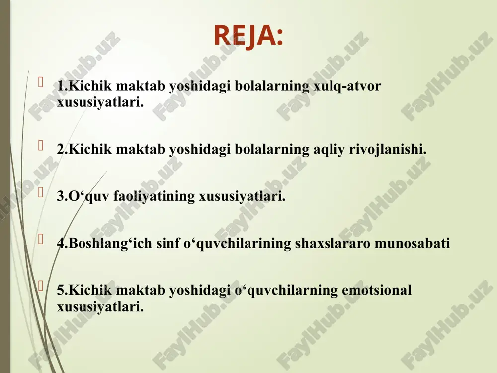 di. bolaning maktabga borishi, uning psixologik rivojlanishi va xulq-atvoridagi o‘rni nihoyatda katta. bu davrda axlokiy xatti-harakat qoidalari o‘zlashtiriladi, shaxsning ijtimoiy yo‘nalishi tarkib topa boshlaydi. kichik maktab yoshidagi o‘quvchilarning axlokiy onglari i va iv sinfdagi o‘qish mobaynida muhim o‘zgarishlarga uchraydi va axlokiy sifatlar, bilim va tasavvurlar sezilarli darajada boyiydi. bu davrda bolaning "men shuni xohlayman” motividan "men shuni bajarishim kerak" motivi ustunlik qila boshlaydi. maktabda birinchi sinfga kelgan har bir o‘quvchida psixik zo‘riqish kuchayadi. bu nafaqat uning jismoniy salomatligida, balki xatti-harakatida ham, ya’ni ma’lum darajada qo‘rqo‘vni kuchayishi, irodaviy faollikning susayishida namoyon bo‘ladi. bu davrda bolaning "men shuni xohlayman” motividan "men shuni bajarishim kerak" motivi ustunlik qila boshlaydi. maktabda birinchi sinfga kelgan har bir o‘quvchida psixik zo‘riqish kuchayadi. bu nafaqat uning jismoniy salomatligida, balki xatti-harakatida ham, ya’ni ma’lum darajada qo‘rqo‘vni kuchayishi, irodaviy faollikning susayishida namoyon bo‘ladi. bu davrga kelib bola atrofidagilar bilan o‘zaro munosabatda ma’lum bir natijalarga erishgan, o‘zi xohlayotgan narsalarni hamda, …