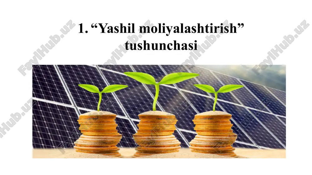 l loyihalar”ni investitsiyalash yo‘nalishlari va dastaklari “yashil loyihalar”ni investitsiyalash yo‘nalishlari investitsiyalash sohasi investitsiyalash ob’yektlari investitsiyalash maqsadi yadro energiyasi elektrenergiya va isitish past uglerodli, energiya samaradorligi yuqori energiya manbalaridan foydalanish gidroenergetika shamol energiyasi geotermal energiya bioenergetika atmosfera aqlli filtrlar atmosferaga chiqarilayotgan chiqindilar miqdori va xavfini kamaytirish past uglerodli ob’yektlar suv resurslari aqlli tozalash inshootlari suvga chiqarilayotgan chiqindilar miqdori va xavfini kamaytirish chiqindilarni biokimyoviy usullar bilan yo‘qotish issiqxona samarasi ishlab chiqarishning past uglerodli usullari issiqxona gazlari miqdorini kamaytirish tozalash inshootlari ozon qatlami kengayishining oldini olish elektrenergiya iste’moli tejamkor energiya resurslari energiya iste’moli miqdorini kamaytirish suv iste’moli suv resurslarini tejab iste’mol qiluvchi ob’yektlar suv iste’moli miqdorini kamaytirish quruqlik ob’yektlaridan foydalanish yer resurslaridan oqilona foydalanish yer, o‘rmon va tog‘ resurslari iste’molini qisqartirish o’rmon resurslaridan oqilona foydalanish tog‘-kon faoliyatining salbiy oqibatlarini kamaytirish transport va tashish transport uchun past uglerodli xom-ashyo ishlab chiqarish logistikadan foydalanish koeffitsiyentini oshirish va atmosferaga chiqindilar chiqarishni kamaytirish ekologik optimal logistika zanjiri …
