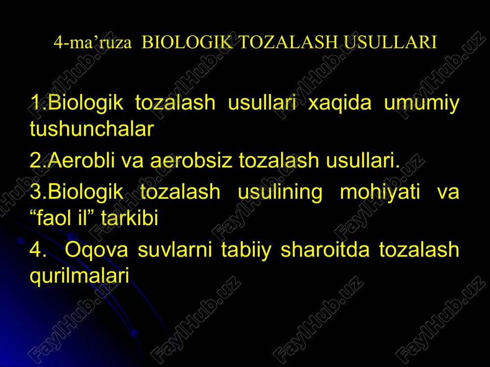 modda uchun o2 ning miqdorida ifodalanadi. organik moddalar bilan ta’sirlashib, mikroorganizmlar ularni qisman parchalaydi, ularni suvga, uglerod dioksidi – so2, nitrat va sulfat ionlariga aylantiradi. moddaning qolgan qismi esa biomassa hosil qilishga ketadi. organik moddalarning parchalanishi biologik oksidlanish deyiladi. ayrim organik moddalar oson oksidlanadi, ayrimlari juda sekin oksidlanadi yoki mutlaqo oksidlanmaydi. biologik tozalash inshootlariga sanoat oqova suvlarini yo‘naltirish imkonini bilish uchun biologik oksidlanish jarayoniga ta’sir etmaydigan zaharli moddalarning konsentratsiyalari aniqlanadi, shuningdek tozalash inshootlarining ishiga ta’sir etmaydigan zaxarli moddalarning maksimal konsentratsiyasi aniqlanadi. bunday natijalar yo‘q bo‘lsa, biologik tozalash mumkinligini bpkto‘liq ning xpk ga nisbatini aniqlash bilan o‘rnatiladi. bpk/xpk100=50% bo‘lgan nisbatda moddalar biologik oksidlanishga yuboriladi. bunda oqova suvlar tarkibida zaxarli moddalar va og‘ir metall tuzlarining iflosliklari bo‘lmasligi lozim. deyarli oksidlanmaydigan noorganik moddalar uchun xam maksimal konsentratsiya oksidlanadi. agar bu konsentratsiyalar oshib ketsa, unda suvlarni biologik tozalashga yunaltirish mumkin emas. oqova suv bioparchalanishi biologik ko‘rsatgich bilan xarakterlanadi, u bpkto‘liq ning xpk ga nisbati …