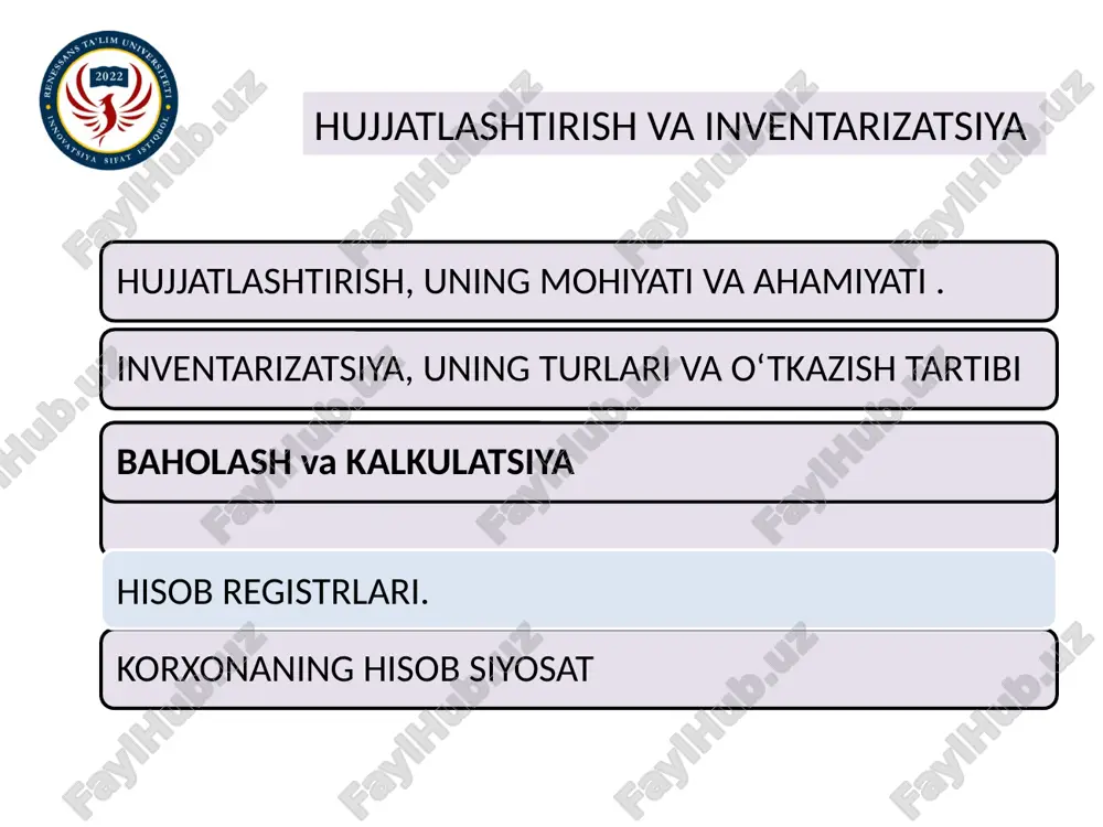 t) deb huquqiy asosga ega bo‘lgan ma’lum rekvizitli ish qog‘oziga aytiladi. buxgalteriya hisobida hujjatlashtirish deb esa, xo‘jalik operatsiyalarini hujjat yordamida rasmiylashtirish usuliga aytiladi. ma’lumotlarni qayd qilish va ularni hujjatlarga o‘tkazish boshlang‘ich hisob deyiladi. boshlang‘ich hisob qo‘lda yoki avtomatlashgan usulda amalga oshirilishi mumkin farmoyish hujjatlari xo‘jalik rahbarlarining biron xo‘jalik muomalasini amalga oshirishga xizmat qiladigan farmon berishi uchun tayinlangandir. farmoyish hujjatlariga mol yetkazib beruvchilardan moddiy boyliklar olish uchun ishonchnoma, bankdan kassaga naqd pul olish uchun yozilgan cheklar, vakolatnomalar, qarorlar va boshqa hujjatlar kiradi. isbotlovchi hujjatlar deb ma’lum bir xo‘jalik muomalasining amalga oshirilganligini isbotlaydigan hujjatlarga aytiladi. isbotlovchi hujjatlar sodir etilgan xo‘jalik muomalasi uchun mas’ul shaxslar tomonidan tuziladi va imzolanadi. ular hujjatining to‘ldirilishi uchun ham mas’ul hisoblanadilar. bunday hujjatlar korxona rahbari (yoki imzolash vakolati berilgan rahbar xodim) imzosi bilan tasdiqlangan bo‘lishi shart. isbotlovchi hujjatlarga asosiy vositalarni qabul qilish-topshirish dalolatnomasiqabul qilish pattalari (kvitansiyalari), ombor mudirining hisoboti, tayinlanishi bo‘yicha hujjatlar to‘rtta guruhga bo‘linadi: farmoyish hujjatlari. isbotlovchi …