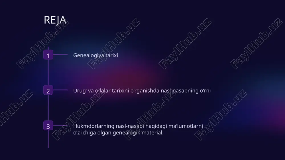 sovremennie istochniki ispolzovanie geneticheskogo testirovaniya i drugix sovremennix metodov analiza otkrivaet novie perspektivi dlya genealogicheskix issledovaniy. 6 problemi i ogranicheniya genealogicheskix issledovaniy poterya dokumentov chastaya problema voznikayushaya pri genealogicheskix issledovaniyax - otsutstvie dokumentov o rodstvennikax i predkax. putanitsa v dokumentax nesoglasovannost v zapisyax i dokumentax chasto vizivaet putanitsu, zatrudnyaya viyavlenie istorii semi i rodstva. ogranichenie dostupa k dannim ogranicheniya kasatelno dostupa k lichnim dokumentam i arxivam mogut stat nepreodolimimi barerami v issledovanii. 7 primeri uspeshnix genealogicheskix issledovaniy rekonstruktsiya istorii udachnie issledovaniya pozvolili vosstanovit kartinu proshlogo i sobitiy, okutannix taynoy. viyavlenie svyazey nekotorie issledovaniya priveli k udivitelnim otkritiyam v rodoslovnoy svyazyax i predkov. semeynie legendi udachnie genealogicheskie issledovaniya okazivayutsya klyuchom k razgadke semeynix zagadok i legend. 8 zaklyuchenie i perspektivi razvitiya genealogii 1k vajnost soxraneniya istorii uvelichenie interesa k genealogii govorit o vajnosti soxraneniya istorii i kulturnogo naslediya semey. 10m razvitie mirovix arxivov ogromnoe kolichestvo informatsii eshe ojidaet otkritiya i osmisleniya …