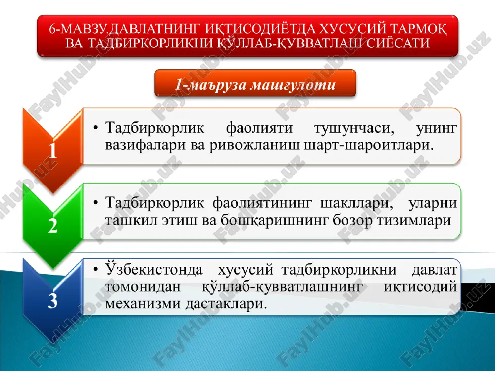 ususiy tadbirkorlikni davlat tomonidan qo'llab-quvvatlashning iqtisodiy mexanizmi dastaklari 2021 yilda mamlakatimizda tadbirkorlik faoliyatini qo'llab-quvvatlash borasida amalga oshirish ko'zda tutilgan muhim chora-tadbirlar 2020 yilning yanvar-iyunida kichik tadbirkorlikning 2019 yilning ushbu davrga nisbatan asosiy ko'rsatkichlari o'lchov birligi 2019y 2020y (+,-) faoliyat yuritayotgan kichik korxona va mikrofirmalar soni birlik 309 724 370 358 60 634 yangi tashkil etilgan kichik korxona va mikrofirmalar birlik 54 007 46 564 -7 443 kichik tadbirkorlikning ulushlari: yaim % 51,5 51,3 -0,2 sanoat % 32,8 25,3 -7,5 qishloq, o'rmon va baliqchilik xo'jaligi % 97,7 97,4 -0,3 investitsiya % 40,4 52,4 12,0 qurilish % 76,4 71,0 -5,4 savdo % 85,8 82,7 -3,1 xizmatlar % 54,6 51,9 -2,7 yuk tashish % 52,3 50,8 -1,5 yuk aylanmasi % 77,8 76,5 1,3 yo'lovchi tashish % 90,9 93,3 2,4 yo'lovchi aylanmasi % 95,1 95,9 0,8 eksport % 27,1 22,3 -4,8 import % 59,8 47,7 -12,1 kichik biznes va xususiy tadbirkorlikni 2005-2020 yillarda rivojlanishining …