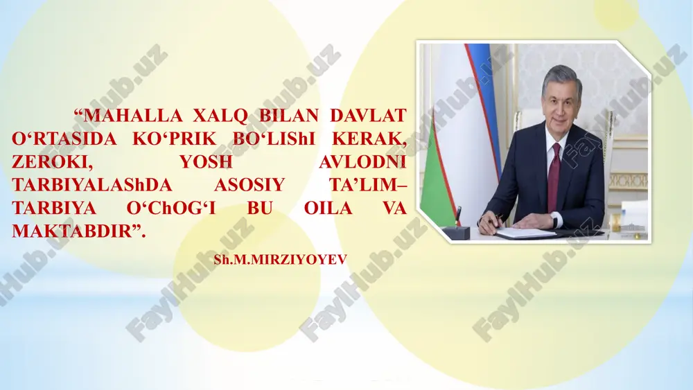izligini ta’minlash, turli-xil yot g‘oyalar ta’siridan saqlash yoshlarning bo‘sh vaqtini mazmunli va samarali tashkil etish hamda kasb hunarga yo‘naltirish maktab-oila-mahalla hamkorligining samaradorligini oshirish mexanizmlarini yaratish vazifalari oilada ota-ona farzandlari ta’lim-tarbiya olishida faol ishtirok etishi; maktab hayoti to‘g‘risidagi salbiy fikrlarini ijobiy tomonga o‘zgartirish; mahalla “bir bolaga yetti qo‘shni ota-onadir” tamoyili asosida ishlash; notinch va ijtimoiy xavfli bo‘lgan oilalar bilan muntazam ishlash; maktabda o‘quvchilarini ijtimoiy guruhlarga ajratish va uning monitoringni yuritish; ota-onalarning maktab hayoti va tarbiyaning zamonaviy usullari bilan yaqindan tanishishlariga yordamlashish; aqshda: agar o‘quvchi dars mashqulotlariga kech qolgudek bólsa maktab mámuriyati tomonidan ota-onaga maxsus telefon xabar beriladi. agar ota-onalari javob bermagan taǵdirda o‘quvchining xavfsizligi yuzasidan huquqni muhofaza qiluvchi organlariga xabar beradilar. yaponiyada: maktablarda o‘quvchilar o‘z vaqtini sarf qilishni, dangasalikni qochishni, o‘z ishini va o‘zgalar ishini hurmat qilish tushunchalarini shakllantiradi. ota-onalar maktab hayotining barcha sohalarida faol ishtirok etadi va o‘z farzandlariga barcha sohada o‘rnak-namunadirlar. 5. muammo yuzasidan xorijiy tajribalarni o‘rganish 7 qiyosiy …