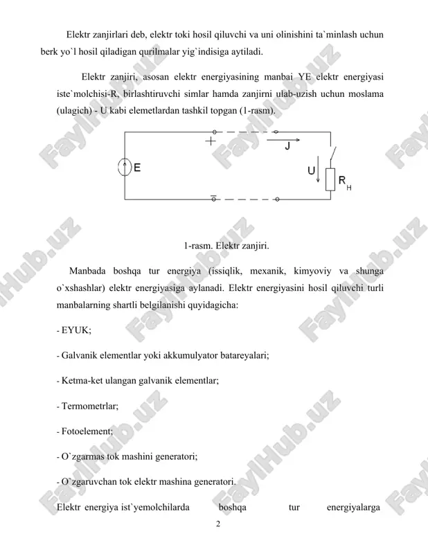 ergetik jarayonlar juda murakkab bo`lib elektromagnit maydonlarini hosil bo`lishi hamda ularni ifodalovchi miqdorlarni o`zgarishi bilan bog`liq. ularni ifodalash uchun elektromagnit maydonlarni ifodalovchi vektor, elektr va magnit miqdorlari talab qilinadi, ya`ni elektr e, magnit maydoni n kuchlanganliklari, magnit induksiyasi v, elektr toki zichligi j va boshqalar. lekin ko`p hollarda elektrotexnik qurilmalarni asosiy hususiyatlari fizika kursidan ma`lum integral tushunchalar orqali ham ifodalanishi mumkin: tok, eyuk, kuchlanish. elektr zanjirlarini ish rejimlari. 1. nominal rejim: elektr qurilmasining nominal parametrlari, odatda, uning pasportiga ko`rsatilgan bo`ladi. elektr qurilmalarining nominal parametrlari ichida eng xarakterlisi nominal kuchlanish va nominal tok hisoblanadi. nominal quvvat nominal tok va nominal kuchlanish orqali topiladi. 2. salt ishlash rejimi deganda tashqi zanjir manbadan ajratilgan va uning r qarshiligi amalda cheksizga teng bo`lib (r  ) zanjirdan tok o`tmagandagi (i  0) holat tushuniladi. bu holda manba qismlaridagi kuchlanish "u" uning eyukga teng bo`ladi (e  y ). 3-rasm. salt ishlash rejemini harakterlovchi sxema. …