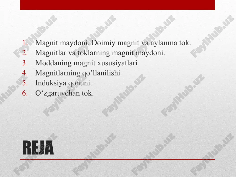 rini beradi. yerning magnit maydoni elektr maydoni, ho tinch turgan bo’lsin, ho harakatlanayotgan bo’lsin zaryadga ta’sir qilaveradi. magnit maydonining eng e’tiborli xossasi, faqatgina shu maydonda harakatlanayotgan zarragagina ta’sir qilishligi. tajribalar shuni ko’rsatadiki, magnit maydonining ta’sir qilishlik xususiyati turlicha bo’lib u tok o’tayotgan o’tkazgichning shakliga, o’tkazgichning joylashishiga va o’tayotgan tokning yo’nalishiga bog’liq bo’ladi. ersted tajribasi magnit maydonning elektr toki bilan bog'liqligini tajribada birinchi bo'lib 1820-yilda daniyalik fizik xans kristian ersted (1777−1851) aniqladi. ersted tajribasi tok o'tayotgan o'tkazgich atrofida magnit maydon bor ekanligini ko'rsatdi. to'g'ri tokning magnit maydoni g'altakning magnit maydoni ersted tomonidan tokli o'tkazgichning magnit maydoni kashf etilishi elektromagnetizm sohasidagi tadqiqotlarga turtki bo'ldi. shu yiliyoq, ya'ni 1820- yilda fransuz fiziklari andre mari amper (1775− 1836) va dominik fransua arago (1786−1853) o'tkazgich simni yog'och o'zakka o'rab g'altak yasadilar. undan tok o'tkazib, to'g'ri tok maydonidan ancha kuchli bo'lgan magnit maydonni hosil qildilar. tok o'tayotgan g'altak atrofida magnit maydon mavjud bo'lib, uning ichidagi magnit …