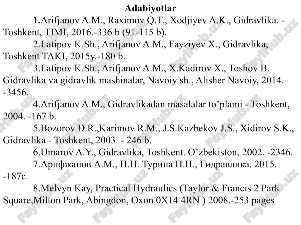 z1, z2 va z3 masofalarda bo’ladi. bular qiyosiy tekislik 0-0 dan elementar oqimchaning geometrik balandliklarini ko’rsatadi. endi, qabul qilingan 1-1, 2-2, va 3-3 kesimlar tekisliklari markazida pezometr va uchi egilgan trubka shishachalar urnatamiz. bu holda pezometrlarda suyuqlik kesimlar og’irlik markaziga nisbatan ma‘lum balandlikka kutariladi. bu kutarilish gidrostatik qismida ko’rganimizdek kesimlarda quyidagiga teng bo’ladi: h1,, h2, h3 lar pezometrik balandliklar deb ataladi. odatda pezometrlar yordamida truba va boshqa idishlarda harakat qilayotgan suyuqlikning gidrostatik bosim ulchanadi. uchi egilgan naychalarda suyuqlik pezometrdagiga qaraganda balandroqqa kutariladi. buning sababi shundaki shisha nayning egilgan uchi suyuqlik harakati yunalishida bo’lib gidrostatik bosimga qushimcha ravishda suyuqlik tezligi bog’liq bo’lgan bosim paydo bo’ladi. bunda suyuqlik zarrachalarining inertsiya kuchi qushimcha bosim vujudga kelishiga sabab bo’ladi. uchi egilgan shisha naychalardagi balandlik quyidagi miqdorlarga ega bo’ladi - suyuqlikning tegishli kesimlaridagi tezlik bosimi (balandligi) - pezometrik balandliklar geometrik balandliklar -(tegishli kesimlarning og’irlik markazi 0-0 tekislikdan qancha balandlikda turishini ko'rsatadi) real suyuqliklar elementar oqimshasi …