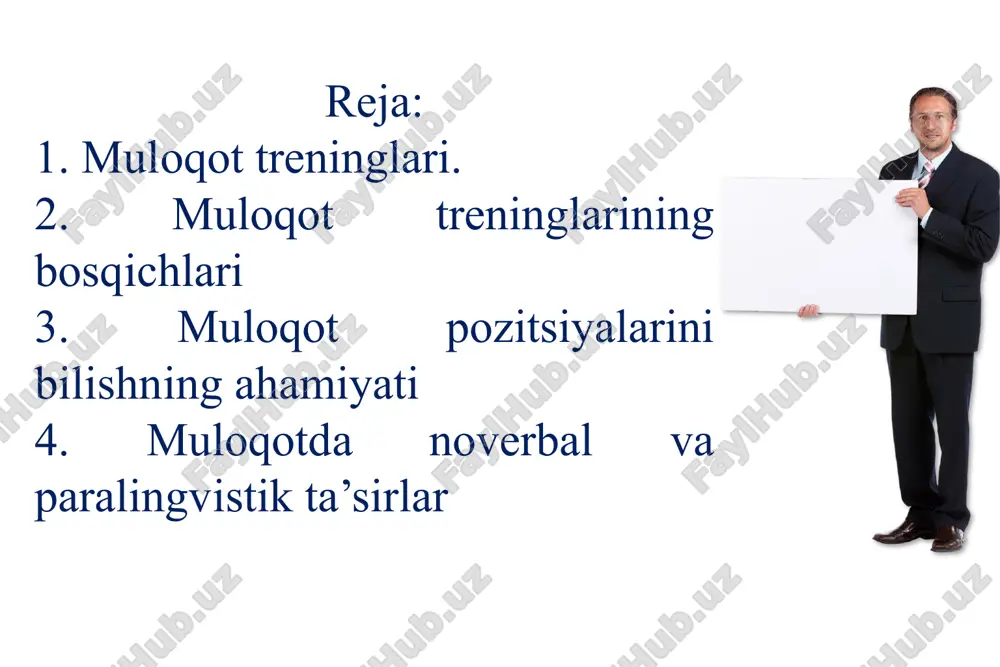 shi bilan muloqotga kirisha olish yo‘llarini o‘rgatadi; nizoli va muammoli vaziyatlarda xulq-atvorini me’yorida ushlab turishga o‘rgatadi; muloqotga kirishayotgan sherigining verbal va noverbal muloqotidagi farqni ajrata bilishga o‘rgatadi, ya’ni ishtirokchilar muloqotdagi sherigining so‘zlari bilan mos kelmayotgan xatti-harakati, holati, imo-ishoralarini o‘qiy bilishga, ularni tahlil qilishga o‘rganadi; muloqot – bu ehtiyoj, ya’ni kishilarning bir-birlari bilan birga bo‘lishga, o‘z fikr-o‘ylari, qiziqishlari, e’tiqodlari va shu kabilarni o‘zaro muhokama qilishga bo‘lgan juda katta ijtimoiy ehtiyoji hisoblanadi. bu ehtiyojning qondirilmasligi nafaqat jismoniy, balki ruhiy salomatlikning buzilishiga ham olib keladi. shuning uchun jamiyatda yashayotgan har bir shaxs o‘z hayotida o‘zgalar bilan samarali muloqotga kirisha olishi uchun muloqotchanlik ko‘nikmalariga ega bo‘lishi maqsadga muvofiqdir. bizga ma’lumki, agar shaxs muloqotchan bo‘lsa, unda shaxslararo muloqot jarayonida uning boshqalar bilan kelishuvi va muammoli vaziyatlarga duch kelmasligi shunchalik kafolatlanadi. xo‘sh, muloqotchanlik ko‘nikmalari deganda insondagi qaysi jihatlar tushuniladi? 8 bu savolga javob berish uchun psixologik adabiyotlarda muloqotchanlik ko‘nikmalari sifatida keltirilgan quyidagi jihatlarni keltirish mumkin: chiroyli …